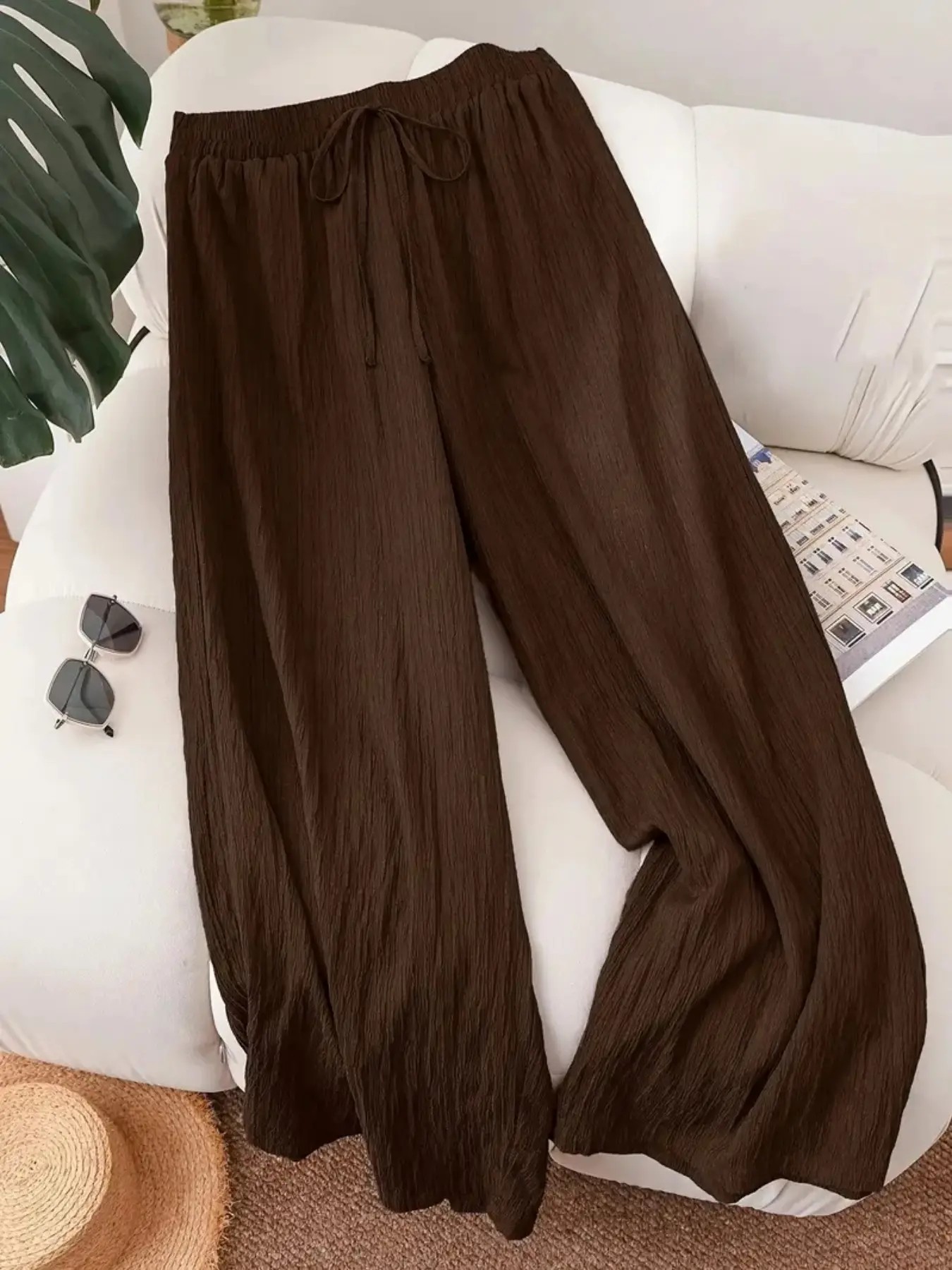 Women’s Solid Color Wide Leg Pants – Casual Comfy Everyday Trousers