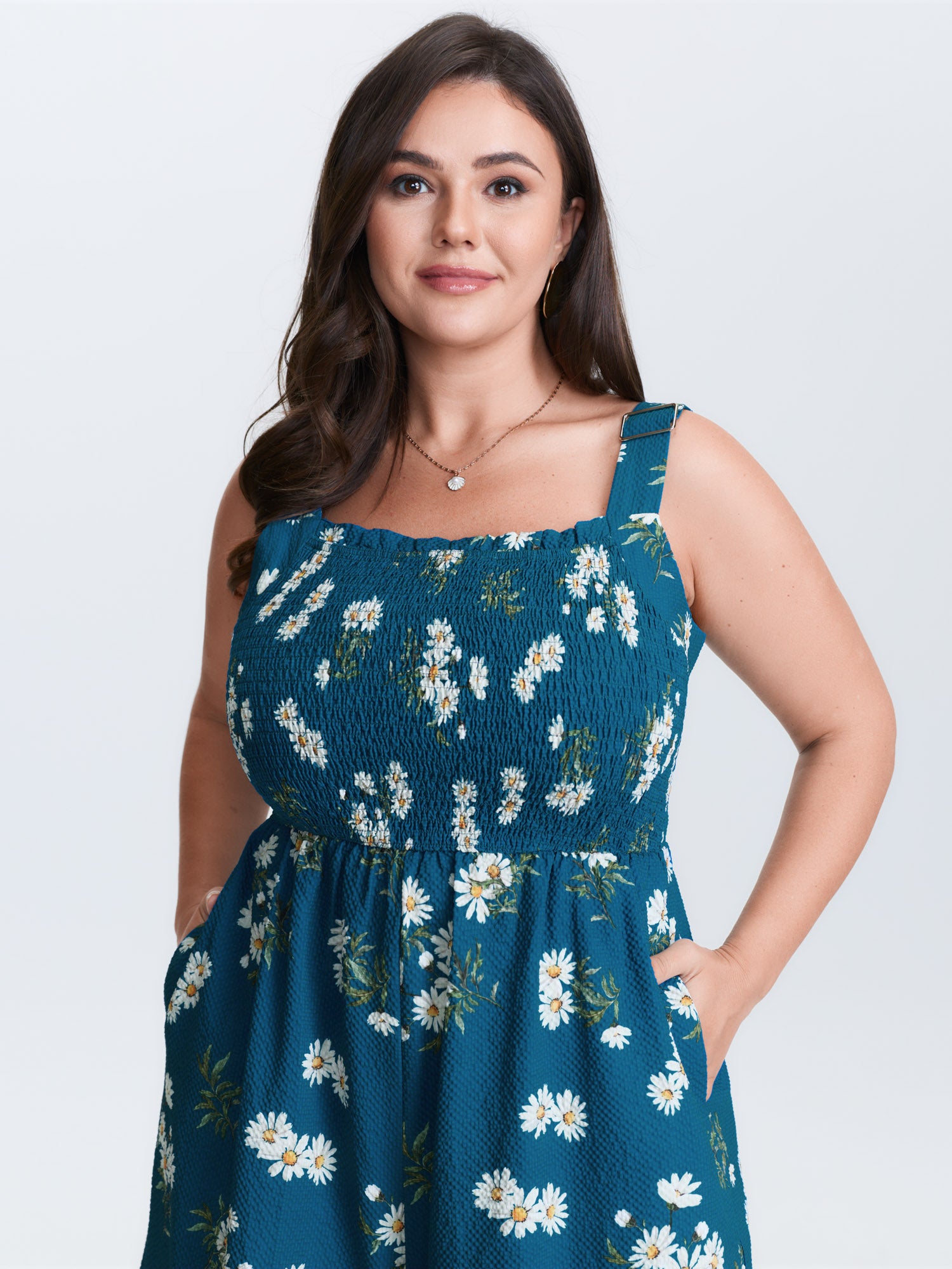 Stretchy Shirred Waist Floral Jumpsuit