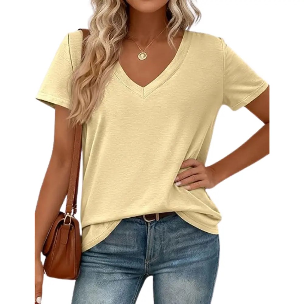 🔥11-Pack $24.99-Women’s Summer Casual V Neck Sleeve Loose Basic Tees