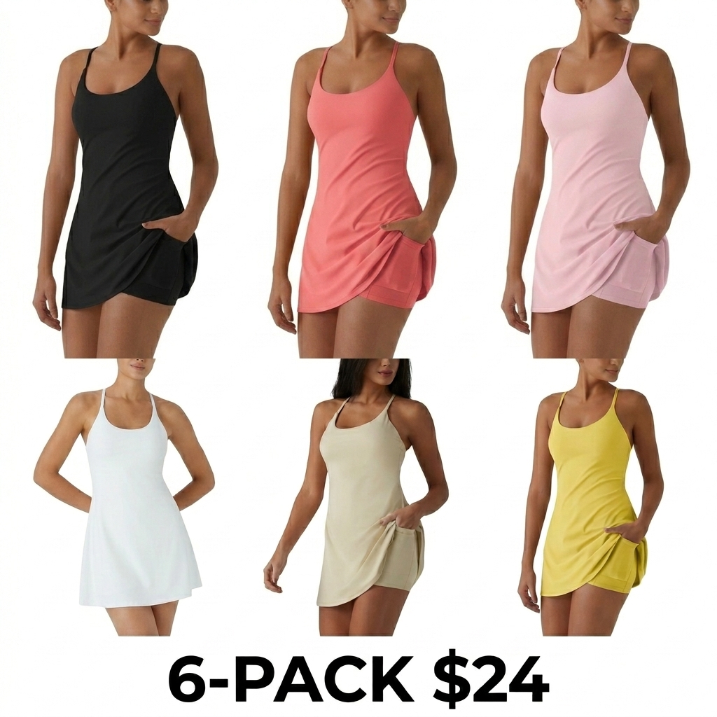 Women's Backless Active Dress – Built-in Shorts with Easy Peezy Design & Pockets