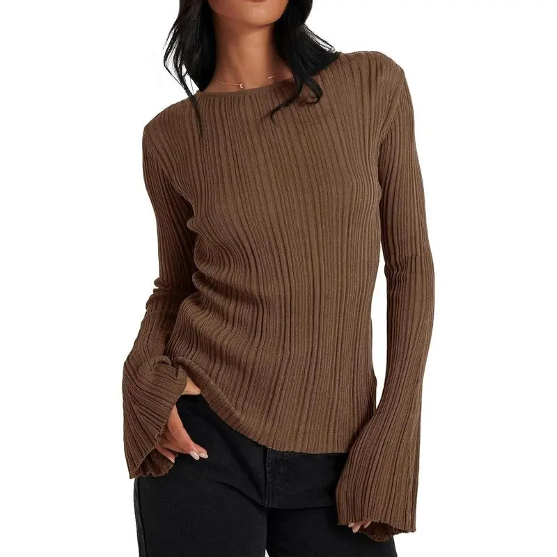 Women’s Bell Sleeve Knit Top – Lightweight Fall Pullover