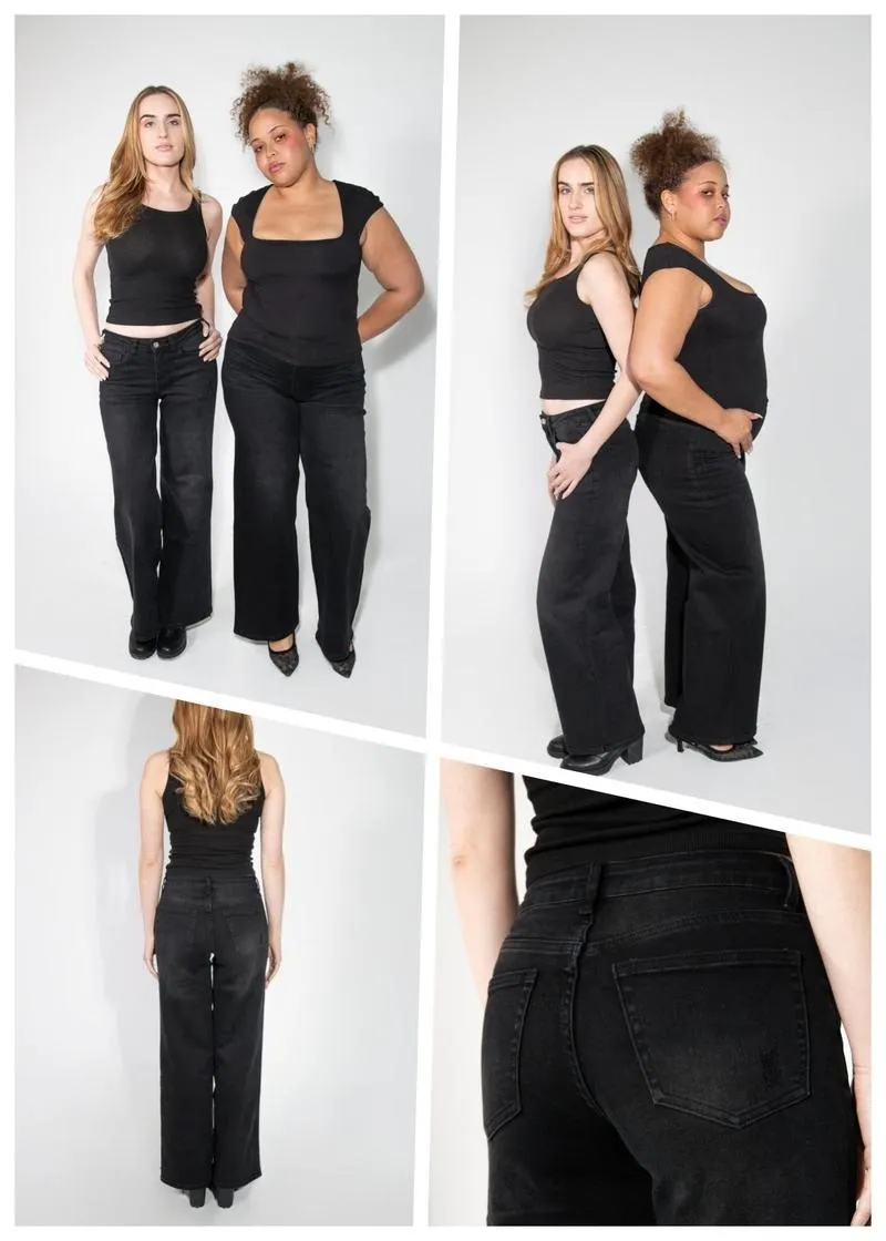 Mid-low Rise Baggy Jeans Stretchy Wide Leg for Women Distressed Pants