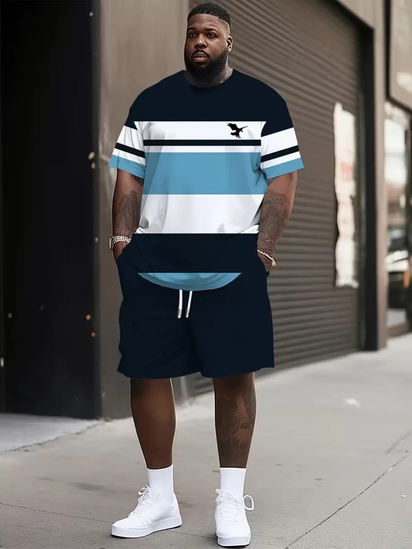 Men's Summer Casual 3D Printed Knit T - Shirt & Shorts Set