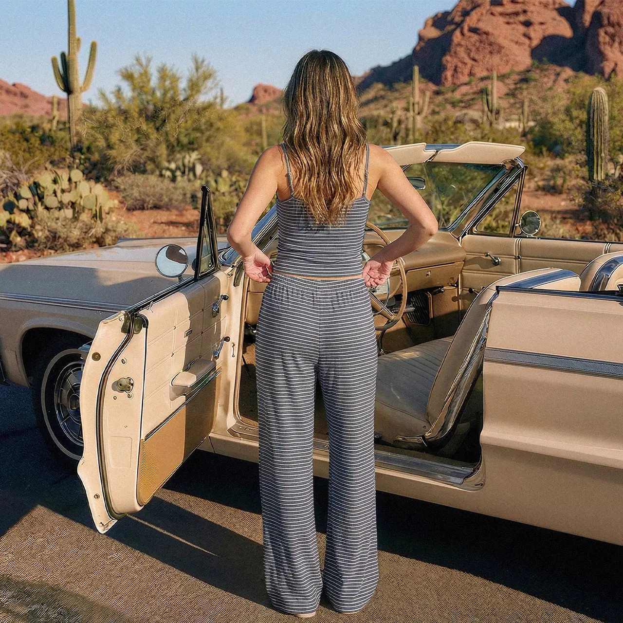 Women’s Striped Tube Top & Wide Leg Pants Set – Casual Chic Lounge Two-Piece Outfit