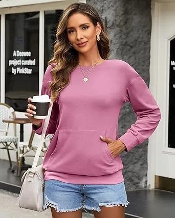 Women's Crewneck Hoodless Sweatshirt Hoodless Sweatshirt with Kangaroo Pocket Fleece Long Sleeve