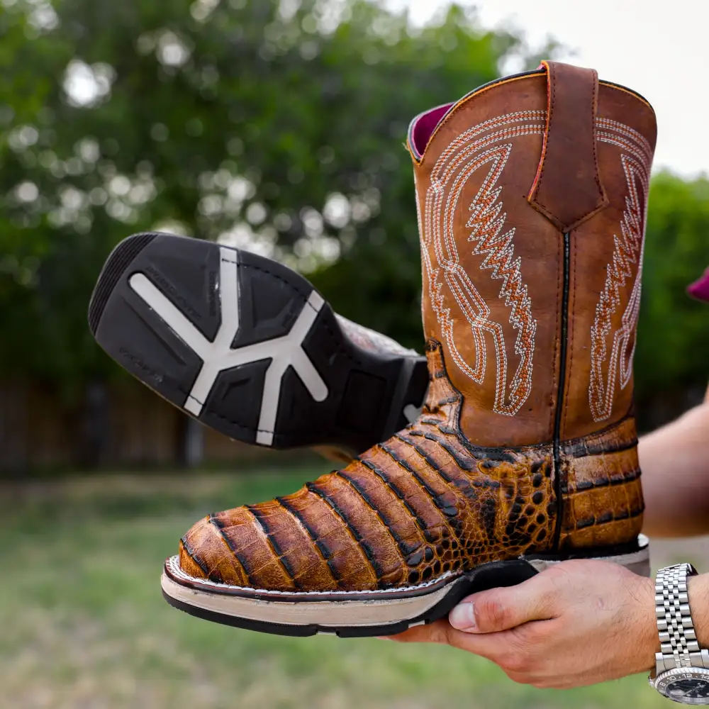 Honey Caiman Belly Leather Boots With 3D Lightweight Sole - Composite Toe