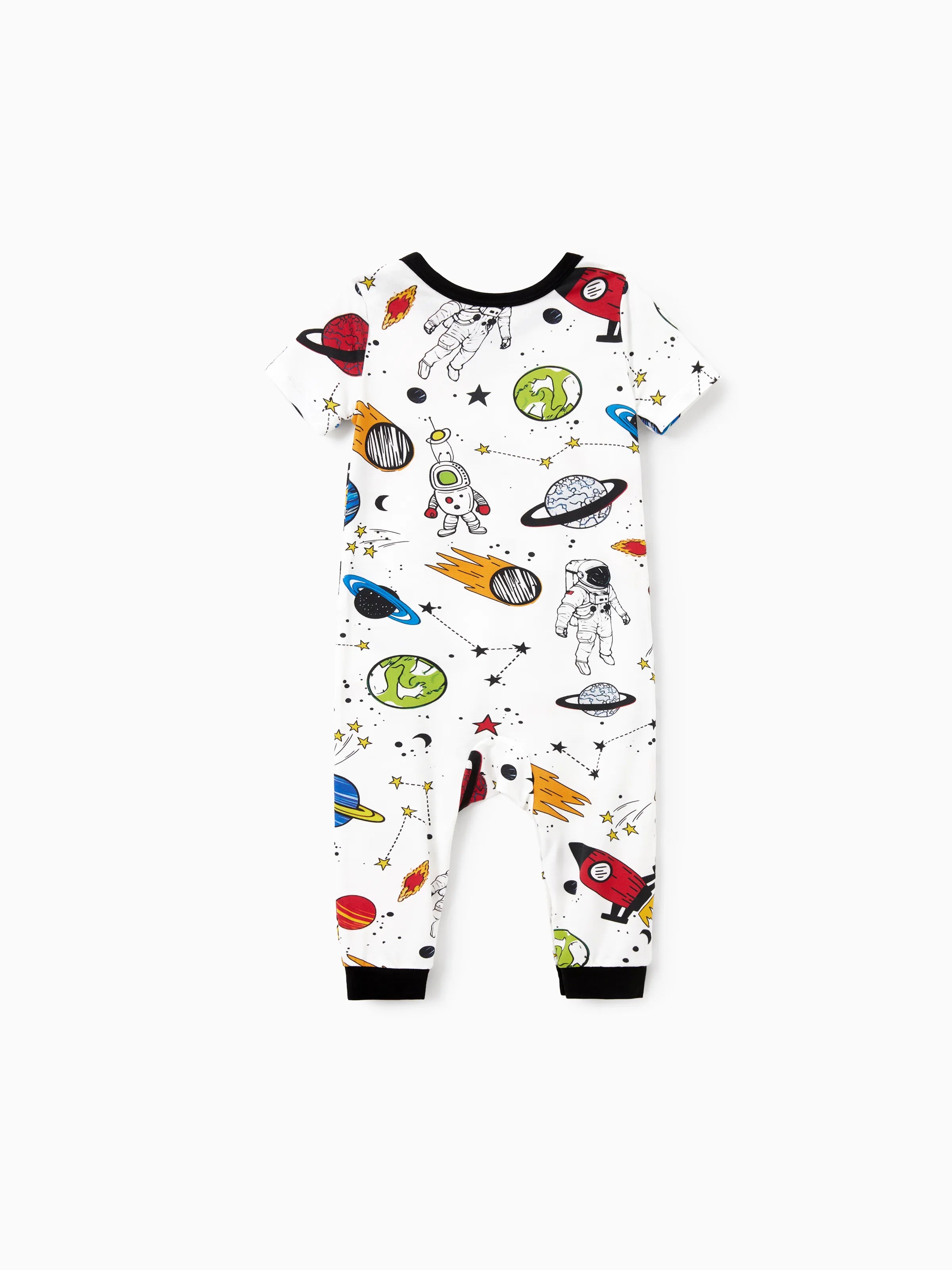 Bamboo Family Pajamas Space Theme Print Short-sleeve Matching Pajama set ( Snug-Fitting for Children ) White