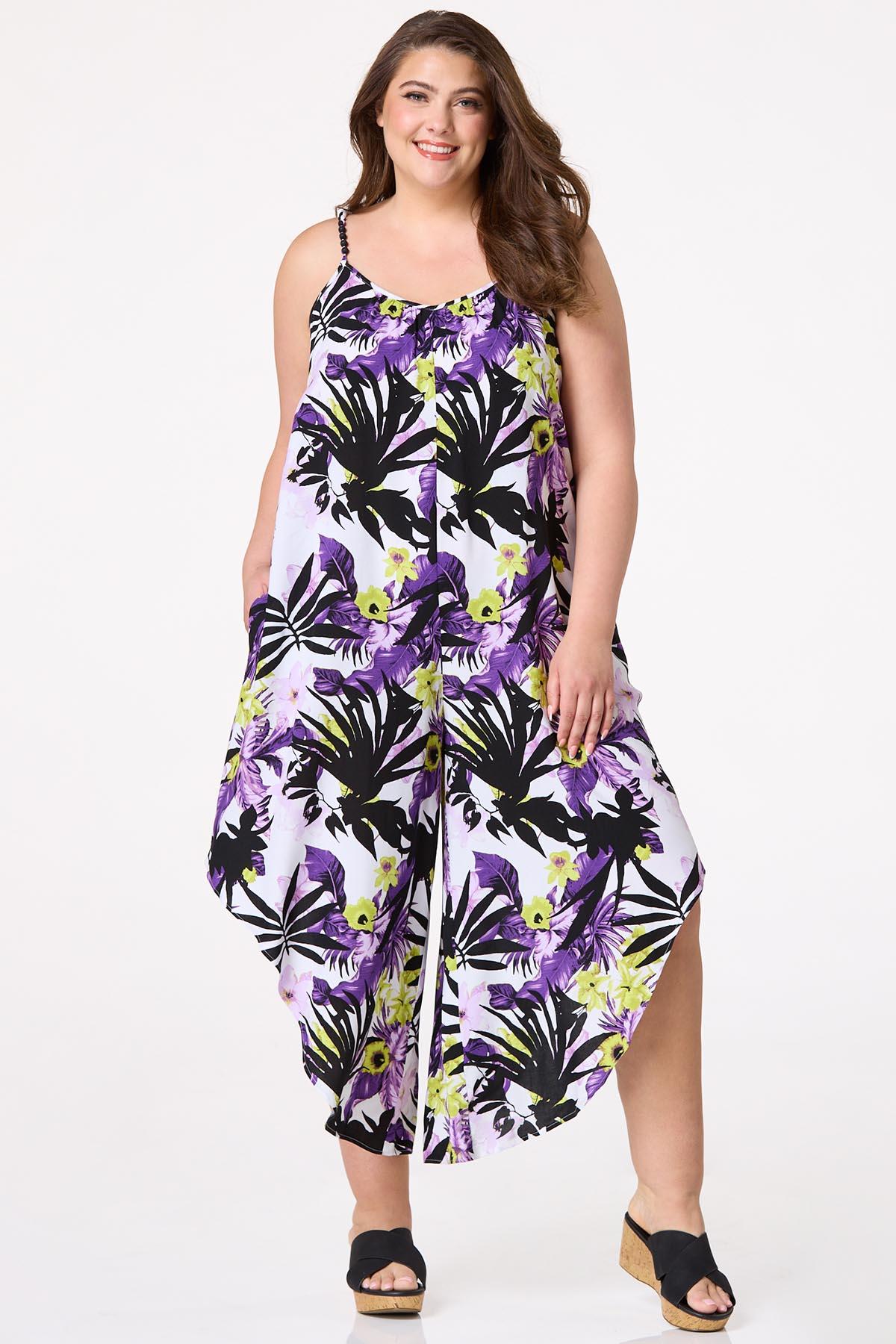 Plus Size Bead Strap Tropical Genie Jumpsuit