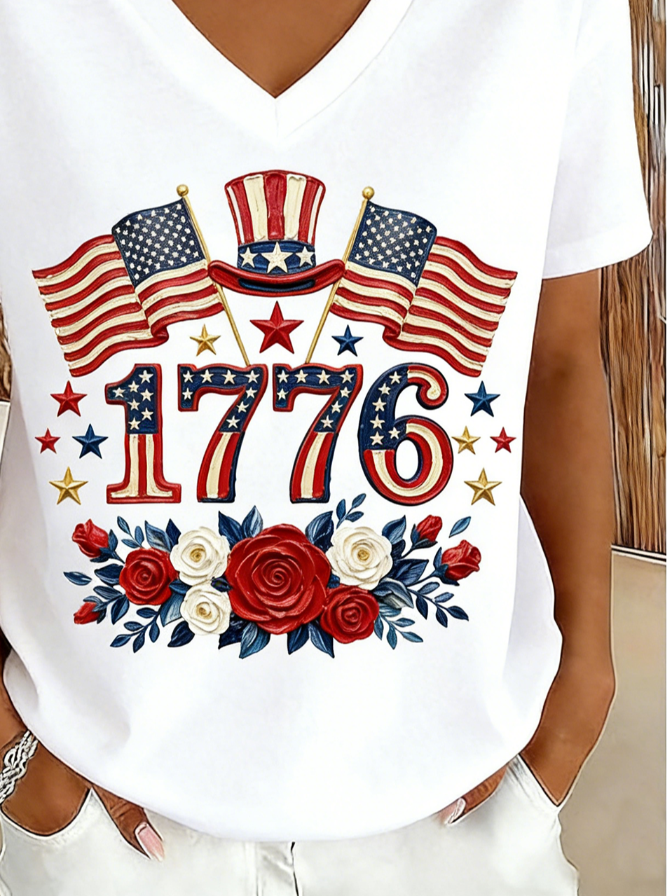 Regular Fit Elegant V Neck Cotton T-Shirt