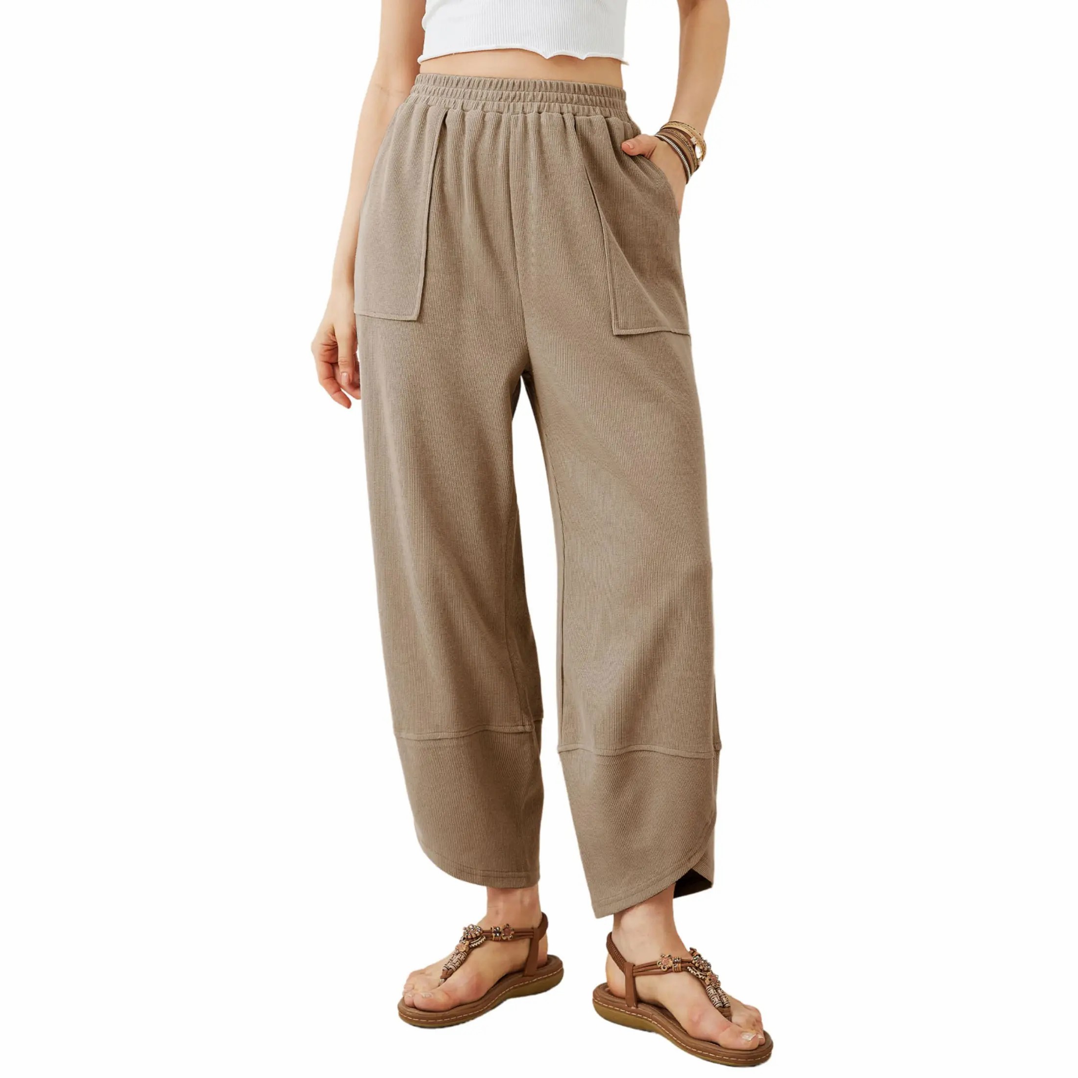 Women’s Elastic Waist Wide Leg Baggy Pants – Casual Harem Palazzo Pants with Pockets