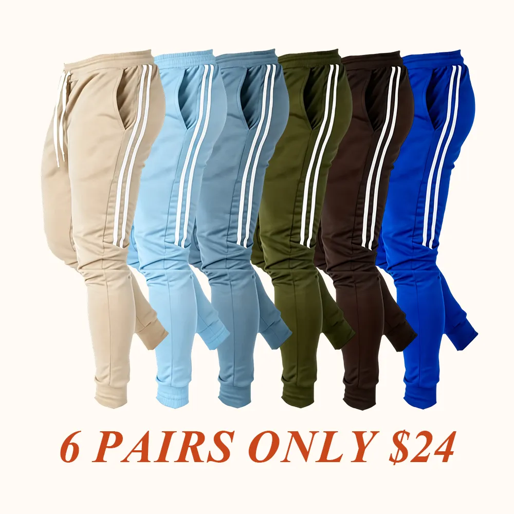 Men's athletic jogger pants with multiple colors and side stripes