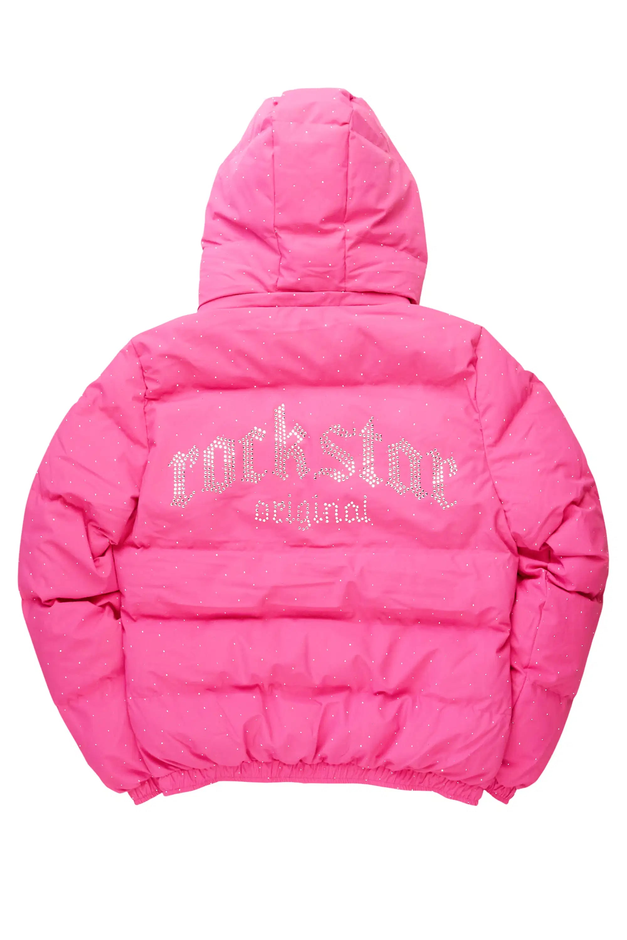 Onellia Hot Pink Rhinestone Puffer Jacket