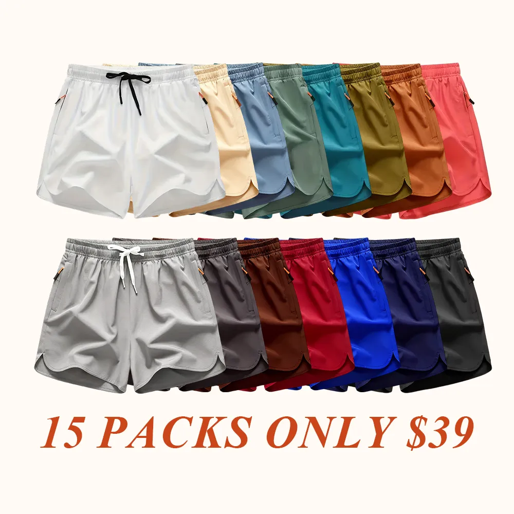 Men's Drawstring Zipper Pocket Shorts, Casual ElasticWaist Beach Shorts for Summer