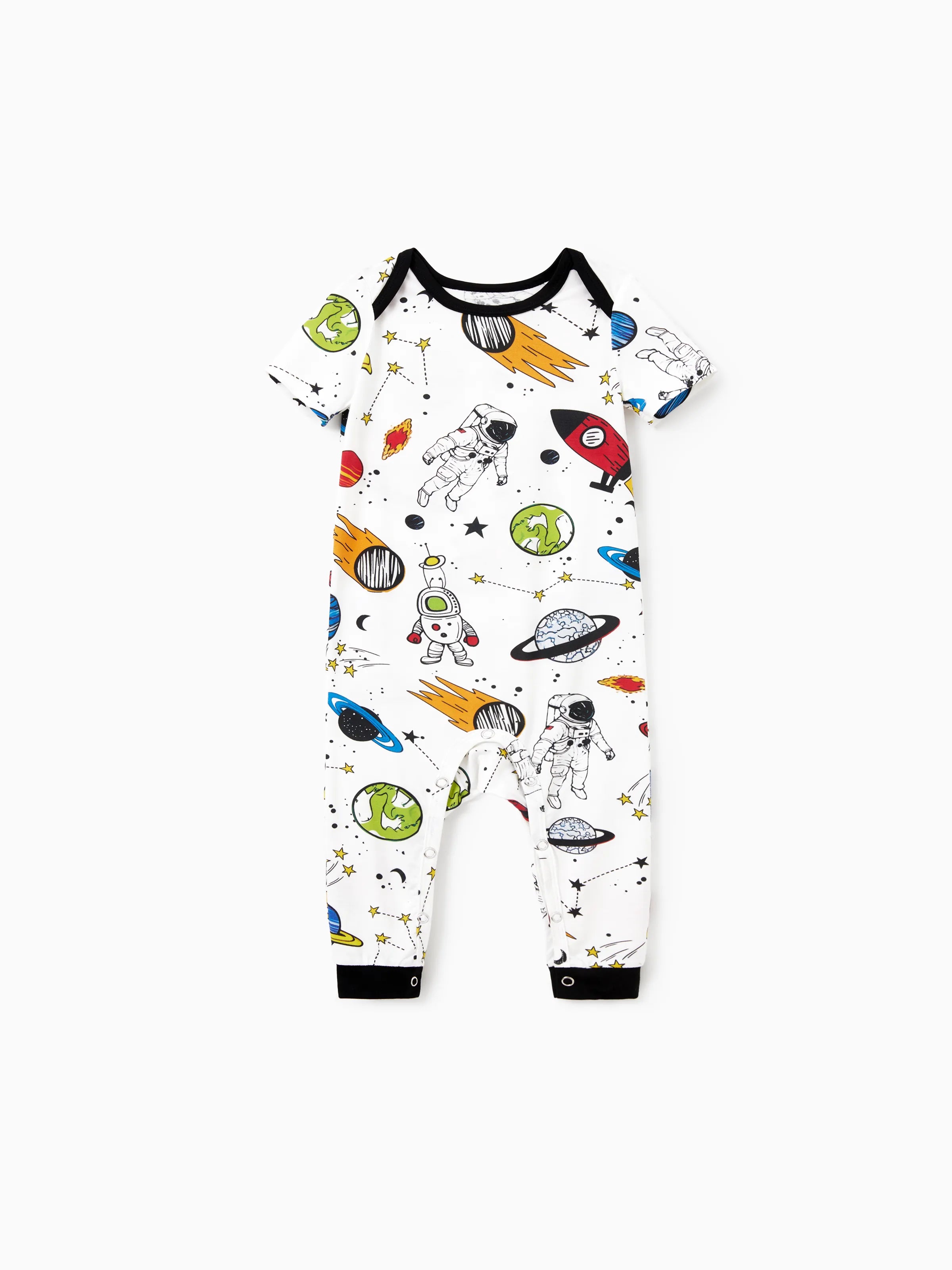 Bamboo Family Pajamas Space Theme Print Short-sleeve Matching Pajama set ( Snug-Fitting for Children ) White
