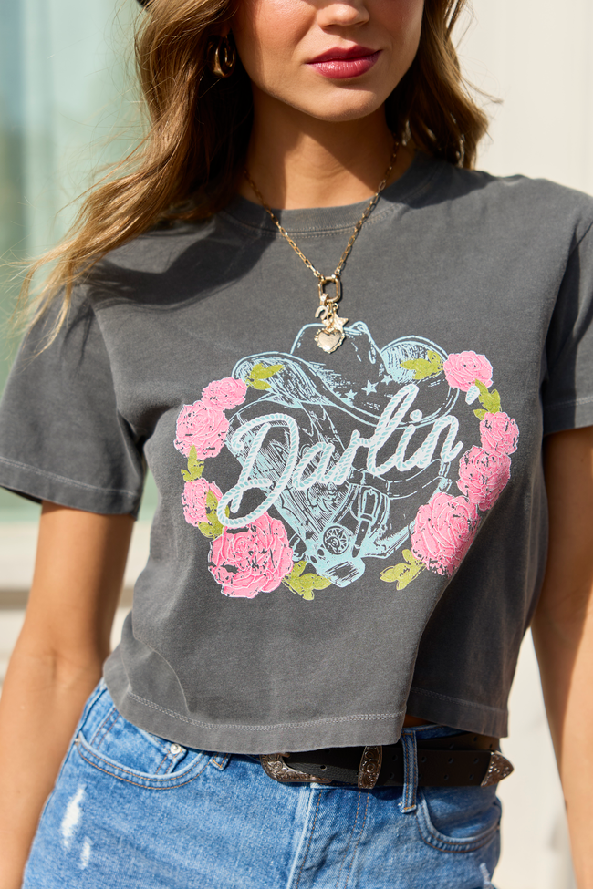 Darlin' Vintage Rose Dark Grey Boxy Graphic Tee