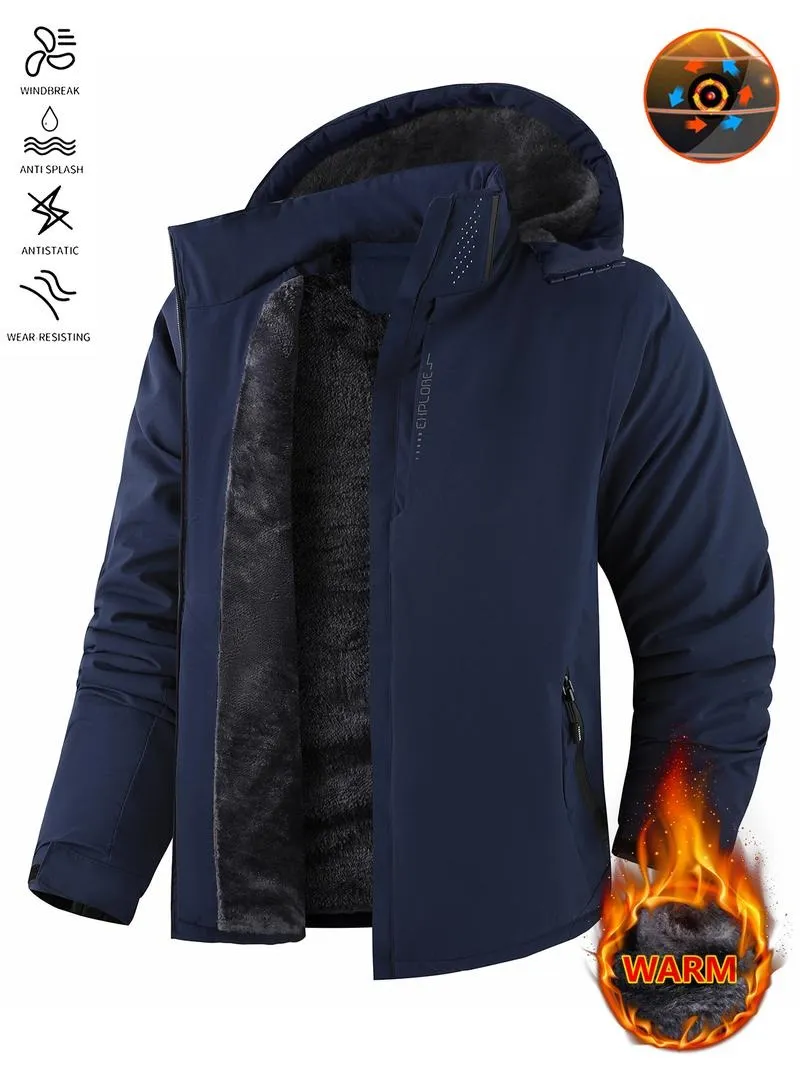 Men's Winter Ski Jacket Warm Fleece Lined Waterproof Windproof Hooded Insulated Outdoor Jacket