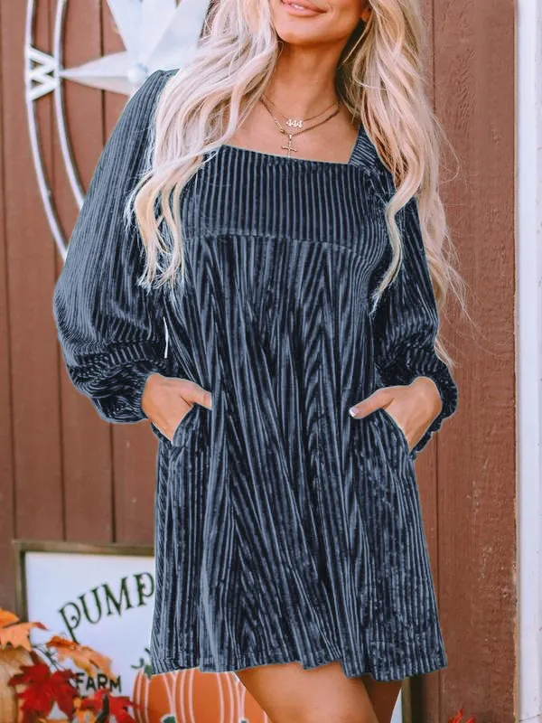 Women's Plain Bishop Sleeve Tie Back Square Neck Dress