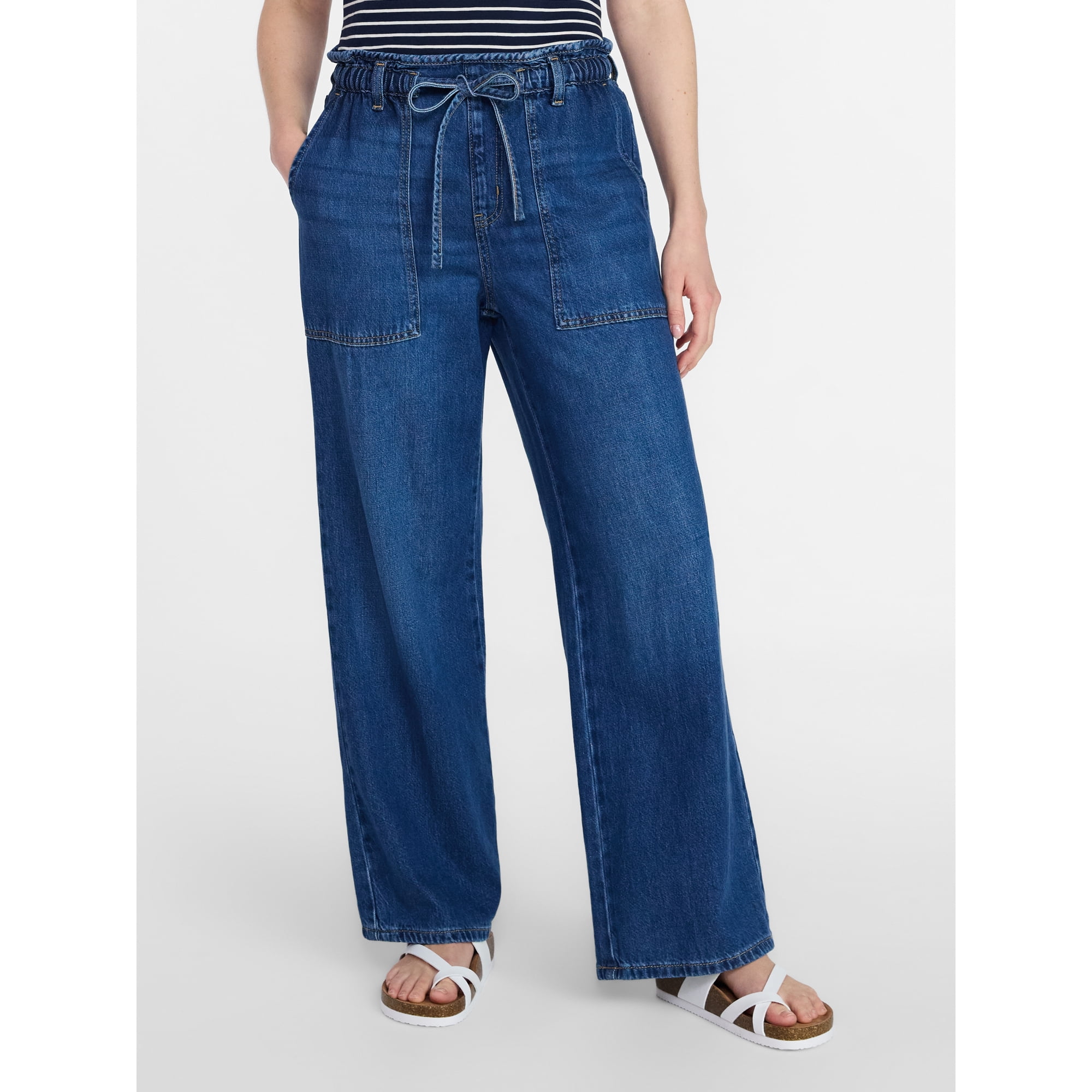 👖Women’s Pull-On Wide Leg Jeans – 30” Inseam Casual Comfort Denim
