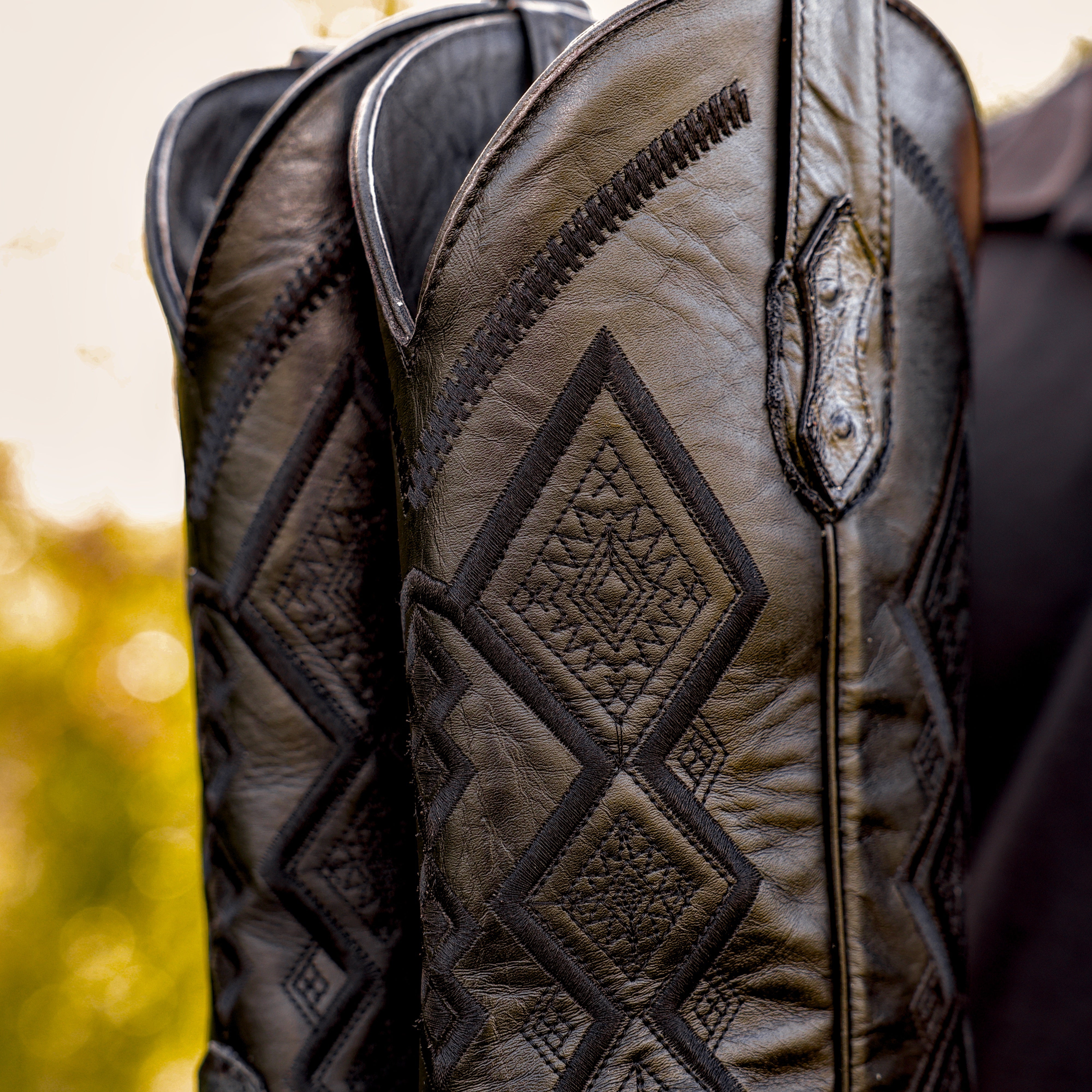 Grey Ostrich Leather Boots - Square Toe