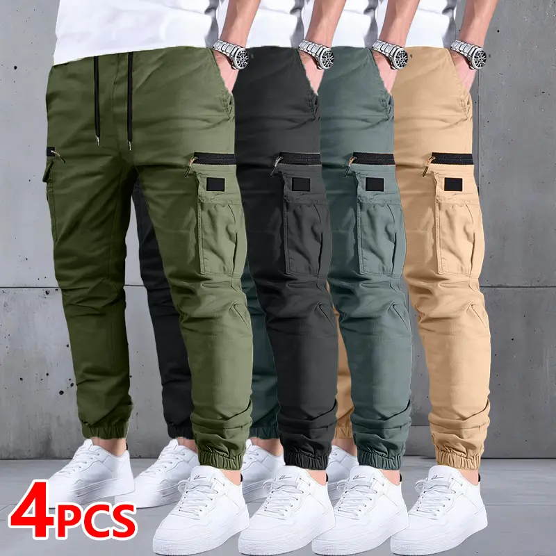Men’s Drawstring Cargo Pants – Multi-Pocket Casual & Outdoor Work Pants