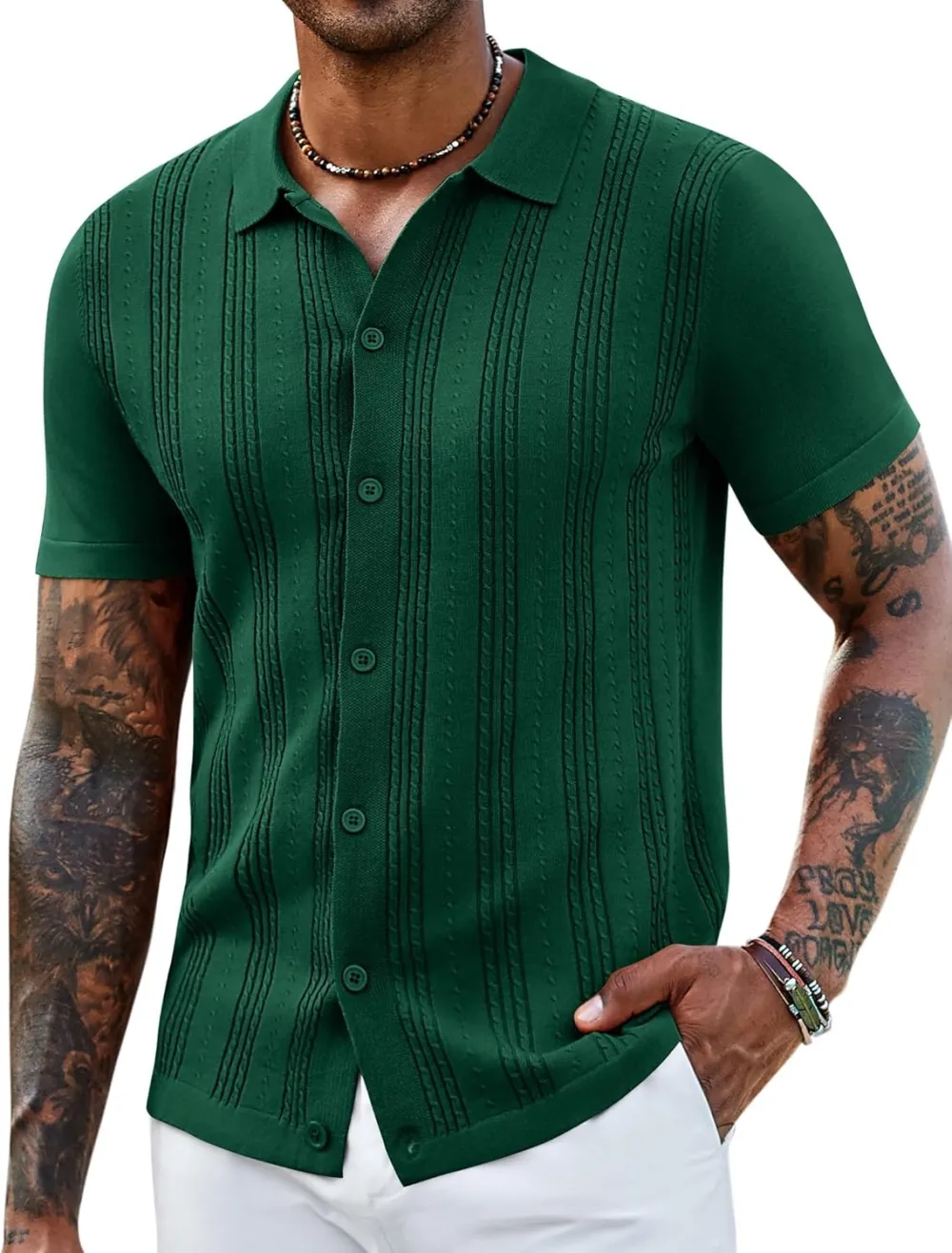 Men's Knit Shirts Short Sleeve Casual Button Down Polo Shirt Summer Beach Vacation Shirts Outfit Top