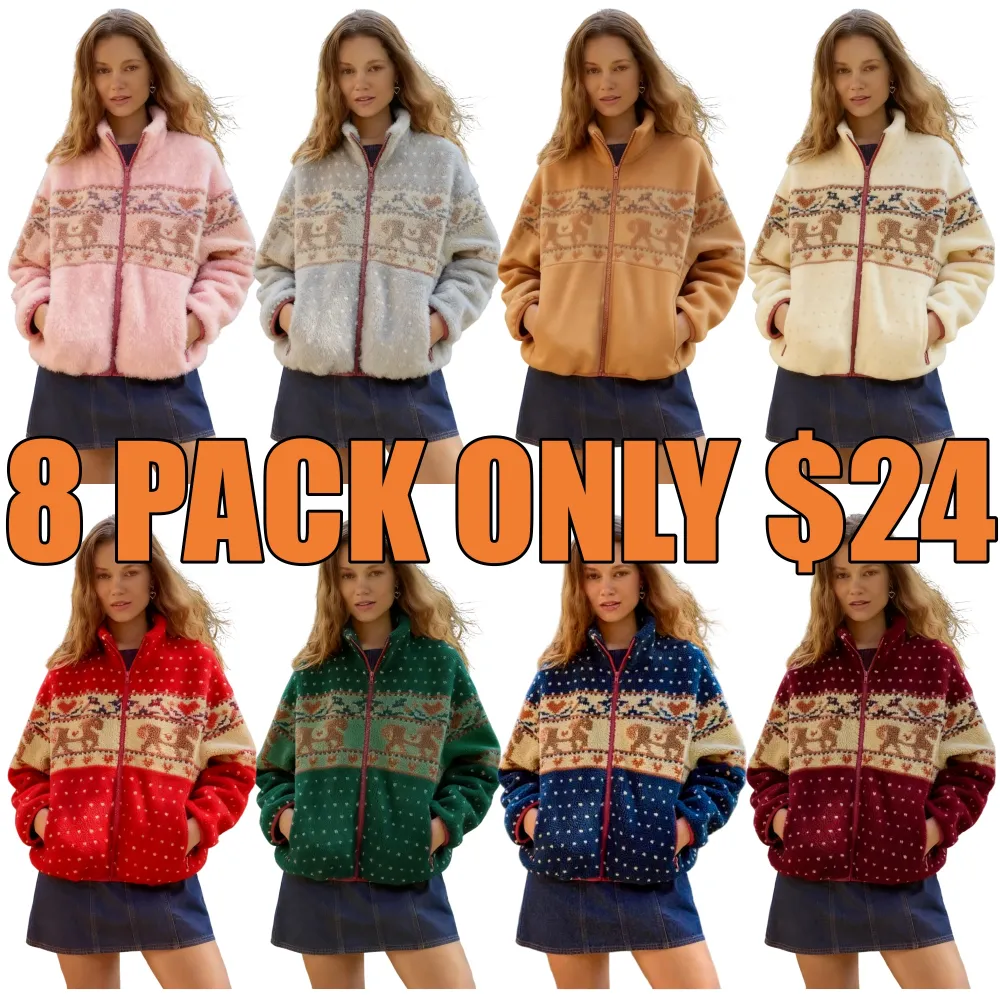 Merry Chrismas Fleece Collar Graphic Jacket