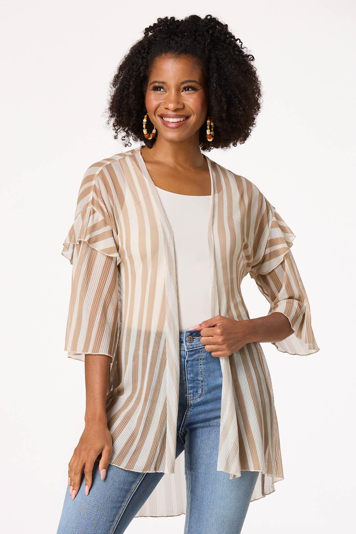 Ribbed Stripe Mesh Kimono