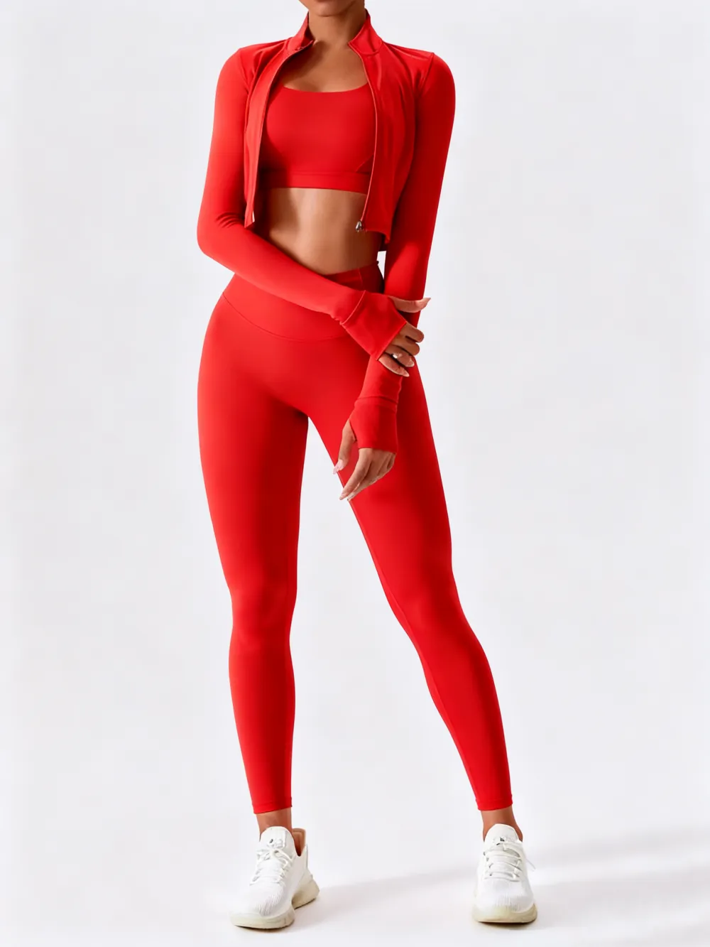 Women's Solid Three Peaces Jacket Tracksuit Set