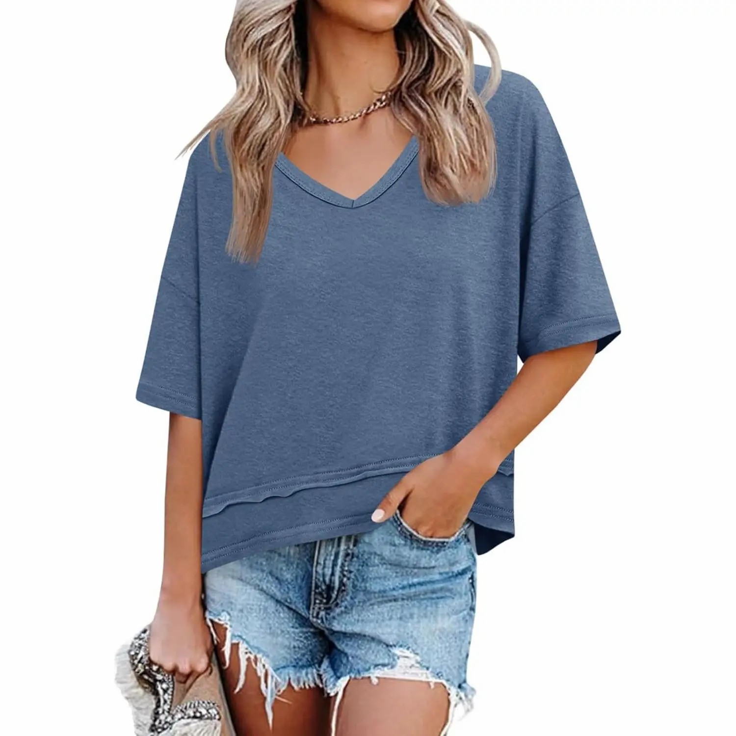 Women’s Premium Summer V-Neck Tee - Breezy & Effortless Loose Fit