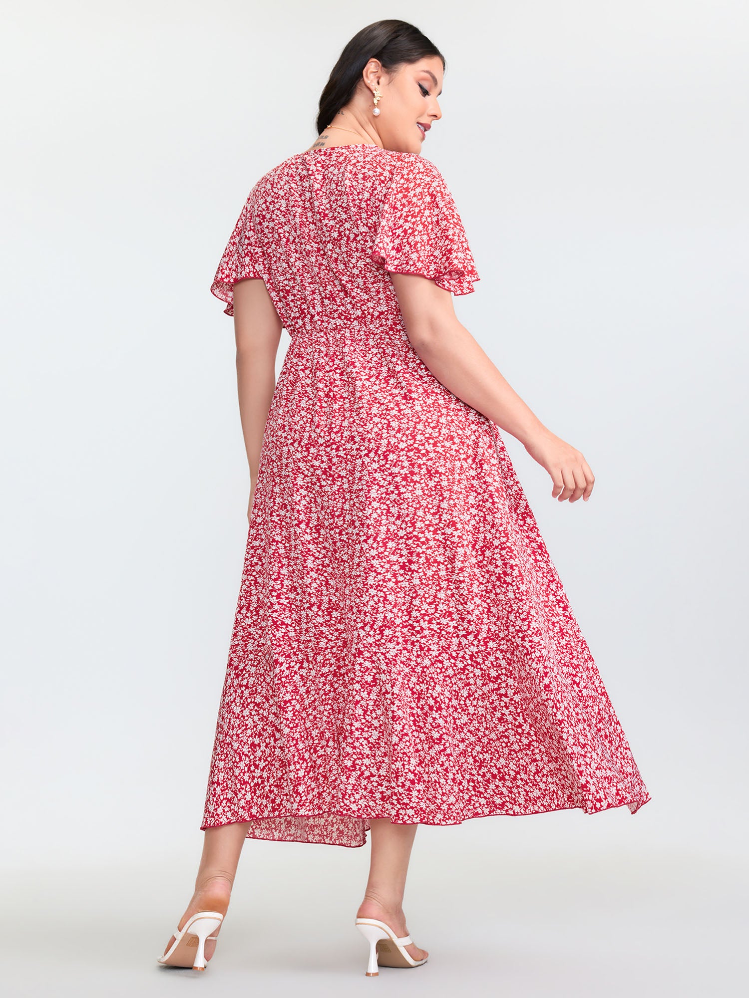Ditsy Floral Print Flared Sleeve Maxi Dress