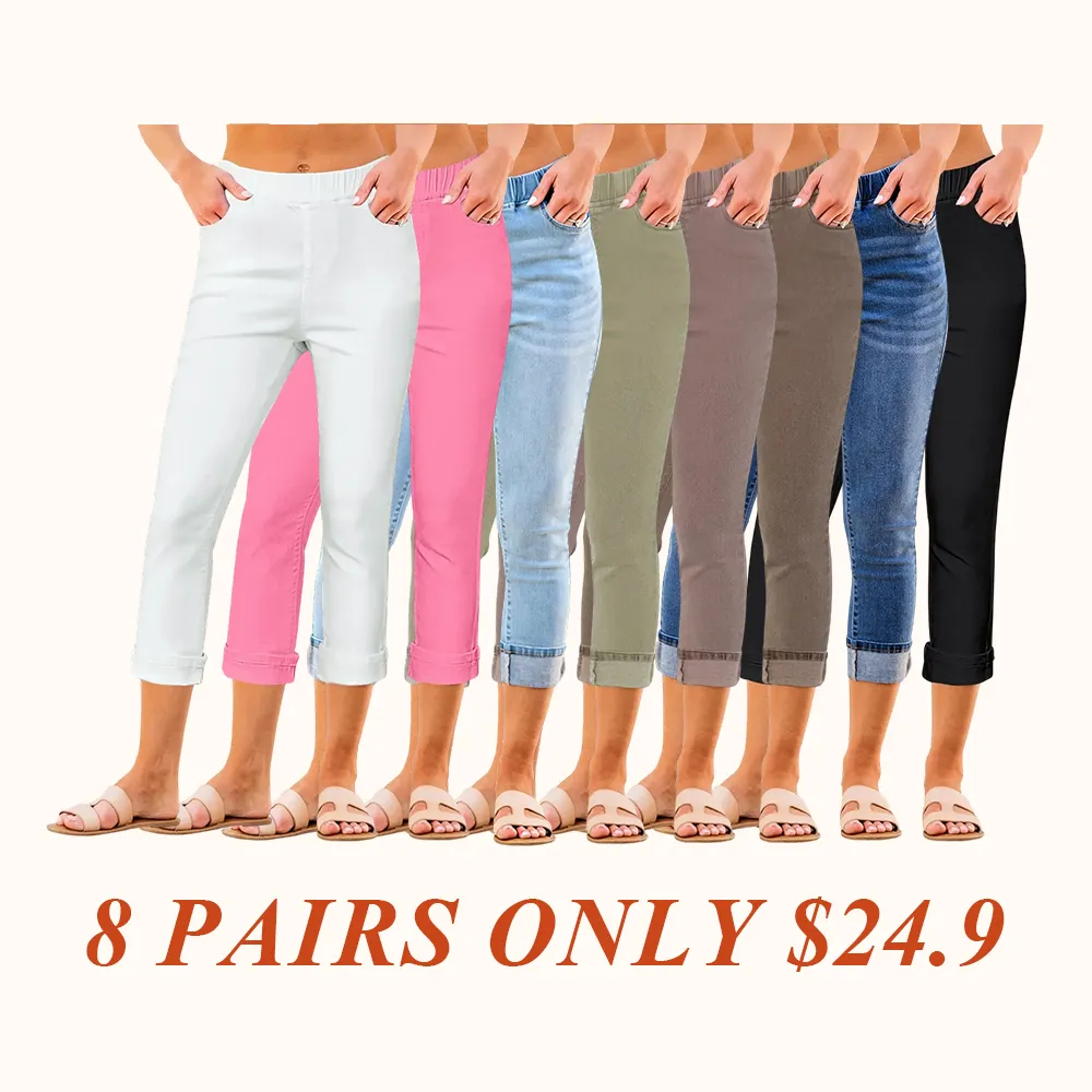 Women High Waisted Skinny Capri Pants Trendy Stretch Denim Cropped Jeans