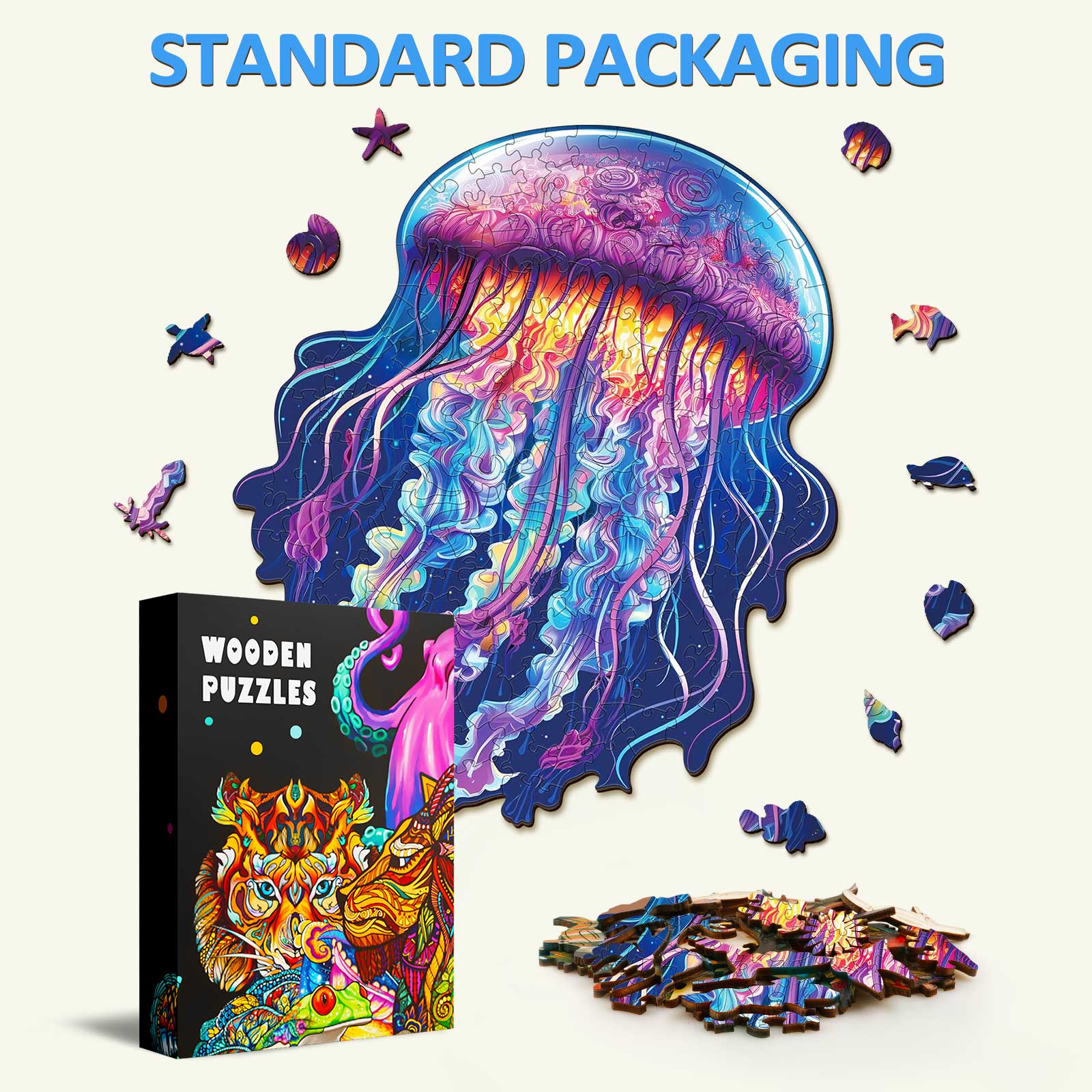 Watercolor Jellyfish Wooden Jigsaw Puzzle