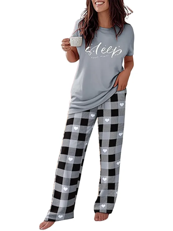 🔥HOT SALE🔥Women's 2 Piece Pajama Set - Short Sleeve Comfy Loungewear