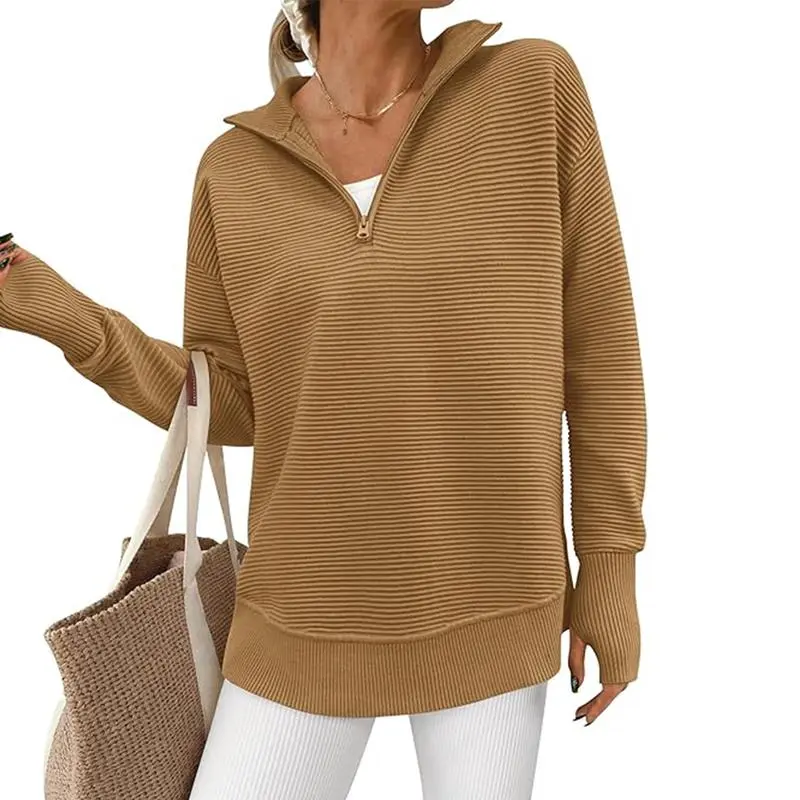 Women's Long Sleeve Quarter Zip Pullover Sweater