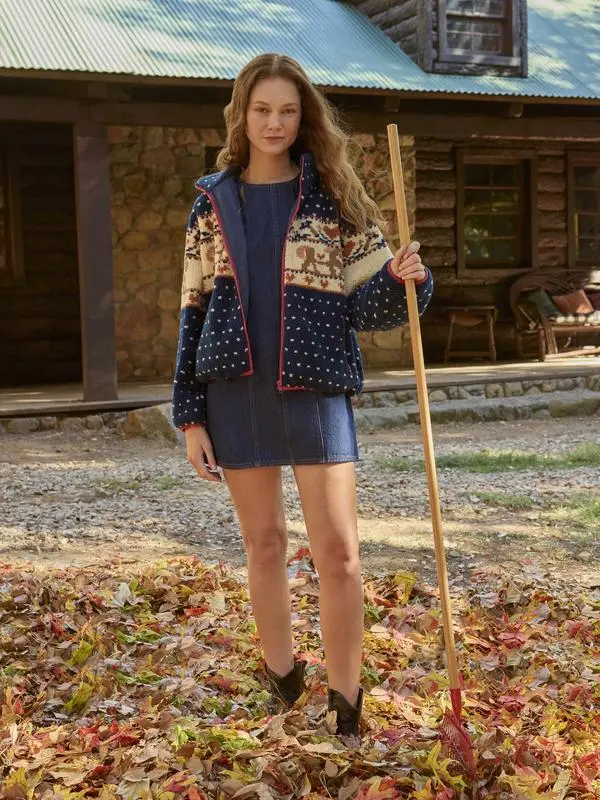 Merry Chrismas Fleece Collar Graphic Jacket