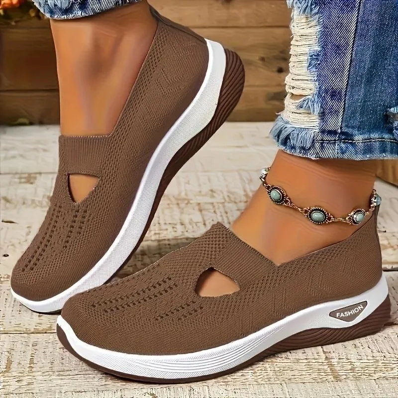 Women's Slip-Ons - Airy Mesh Sneakers with Hollow Cut-Out Design | Lightweight & Cute for Outdoor Walking