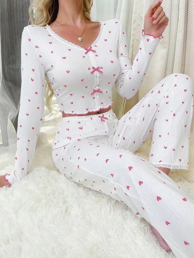 V Neck Regular Fit Casual Floral Lounge Set