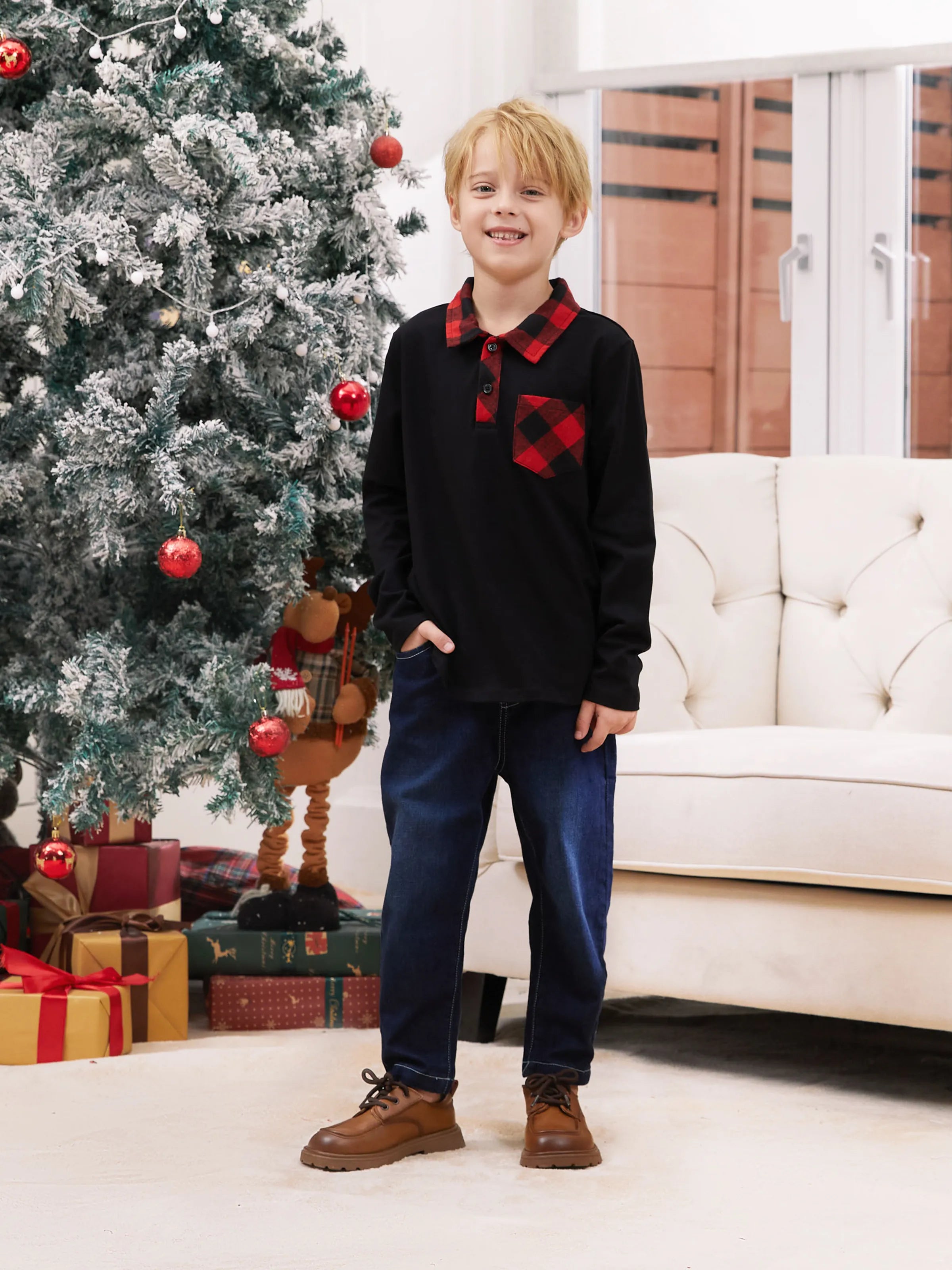 Matching Family Outfits Black and Red Plaid Co-ord Sets Hi-Low Flowy Hemline redblack