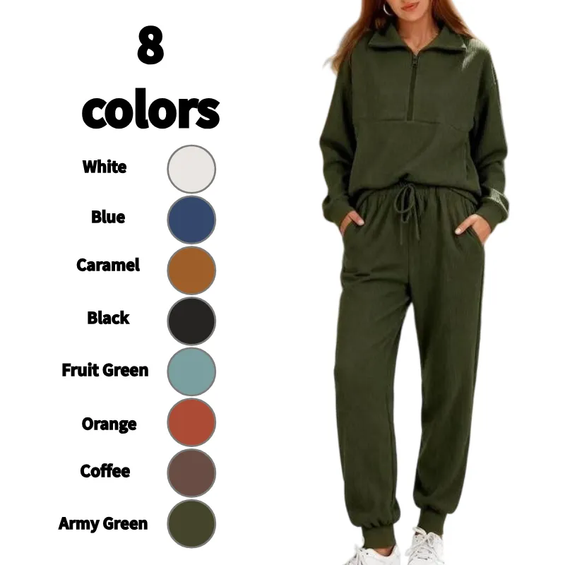 Women's 2-Piece Sweatpants Set Long Sleeve Half Zip Pullover Sweatshirt and Pants