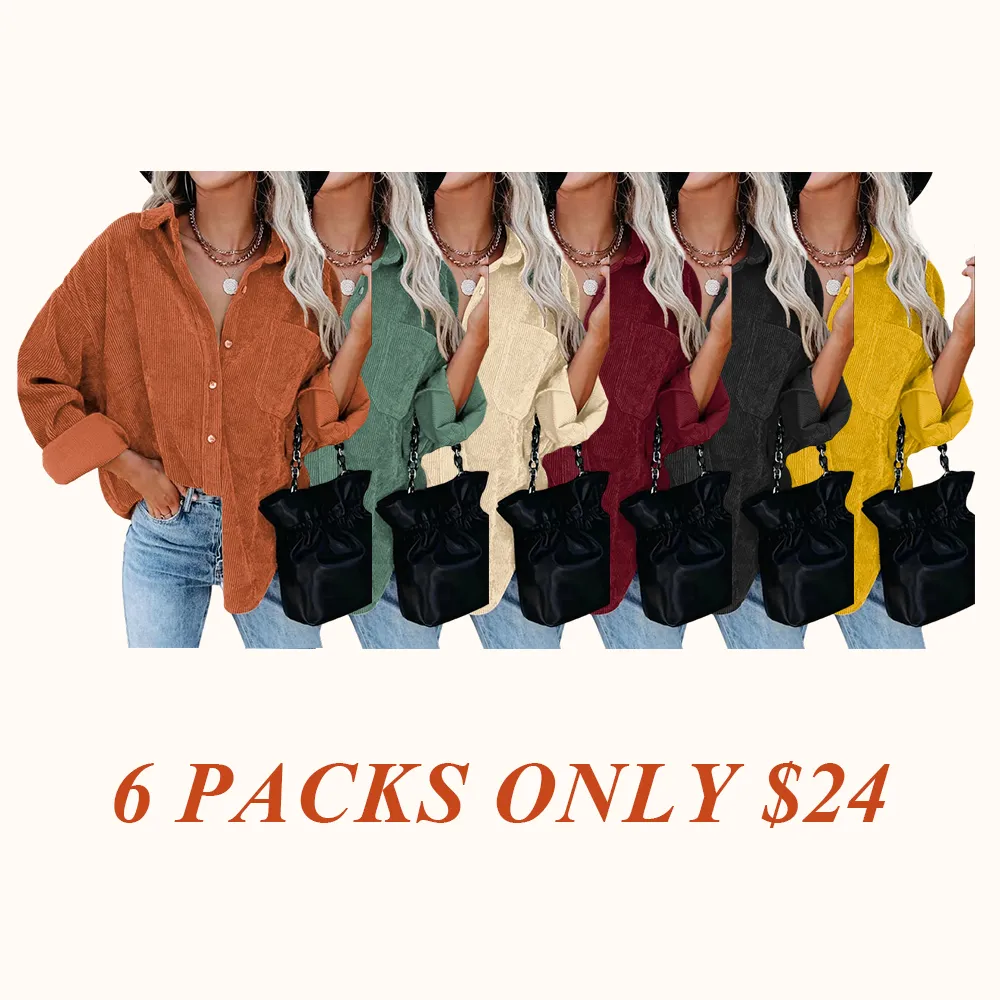 Women's Plain Pocket Button Front Corduroy Shirt