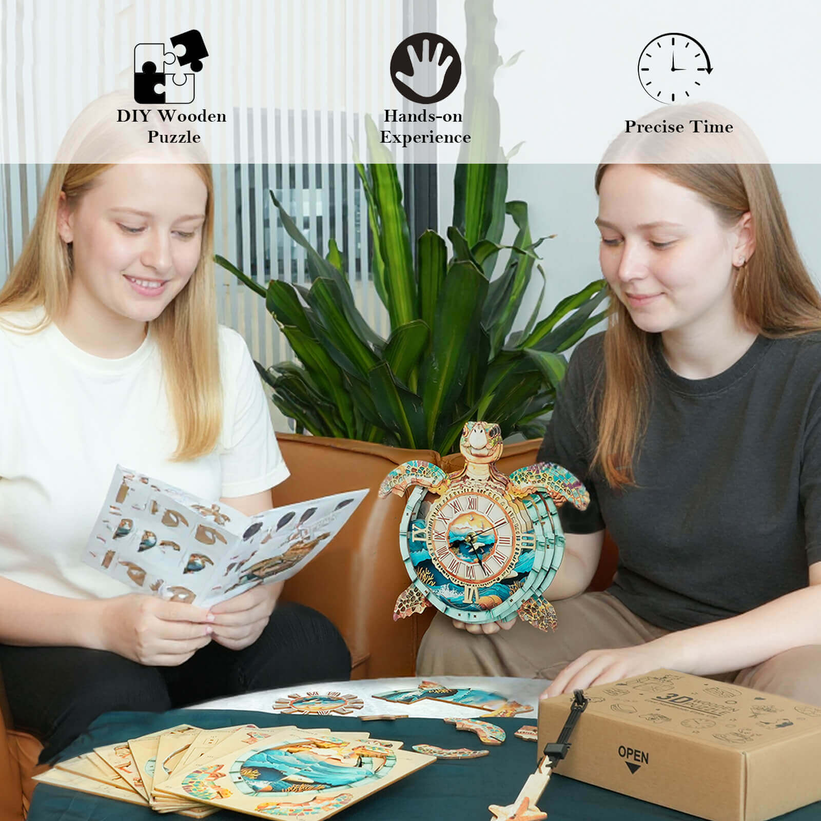 Sea turtles– DIY Wooden Clock, 3D Puzzle Craft Kit