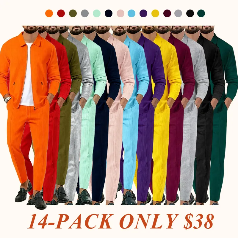 Men's solid color zipper sports two-piece suit