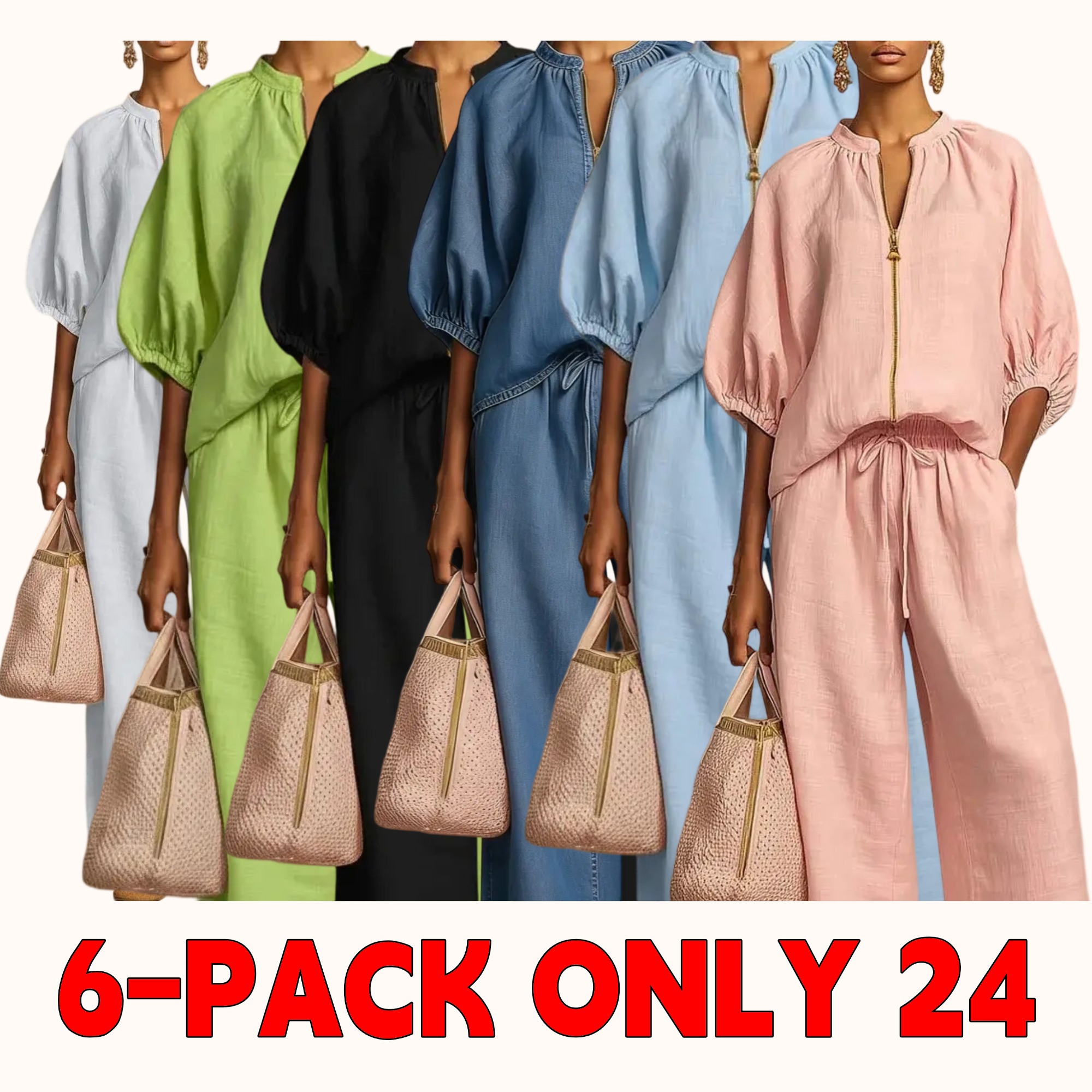 Women's Matching Lounge Set Quarter Zip Pullover Top Loose Wide Leg Pants 2 Piece Sweatsuit Casual Outfit