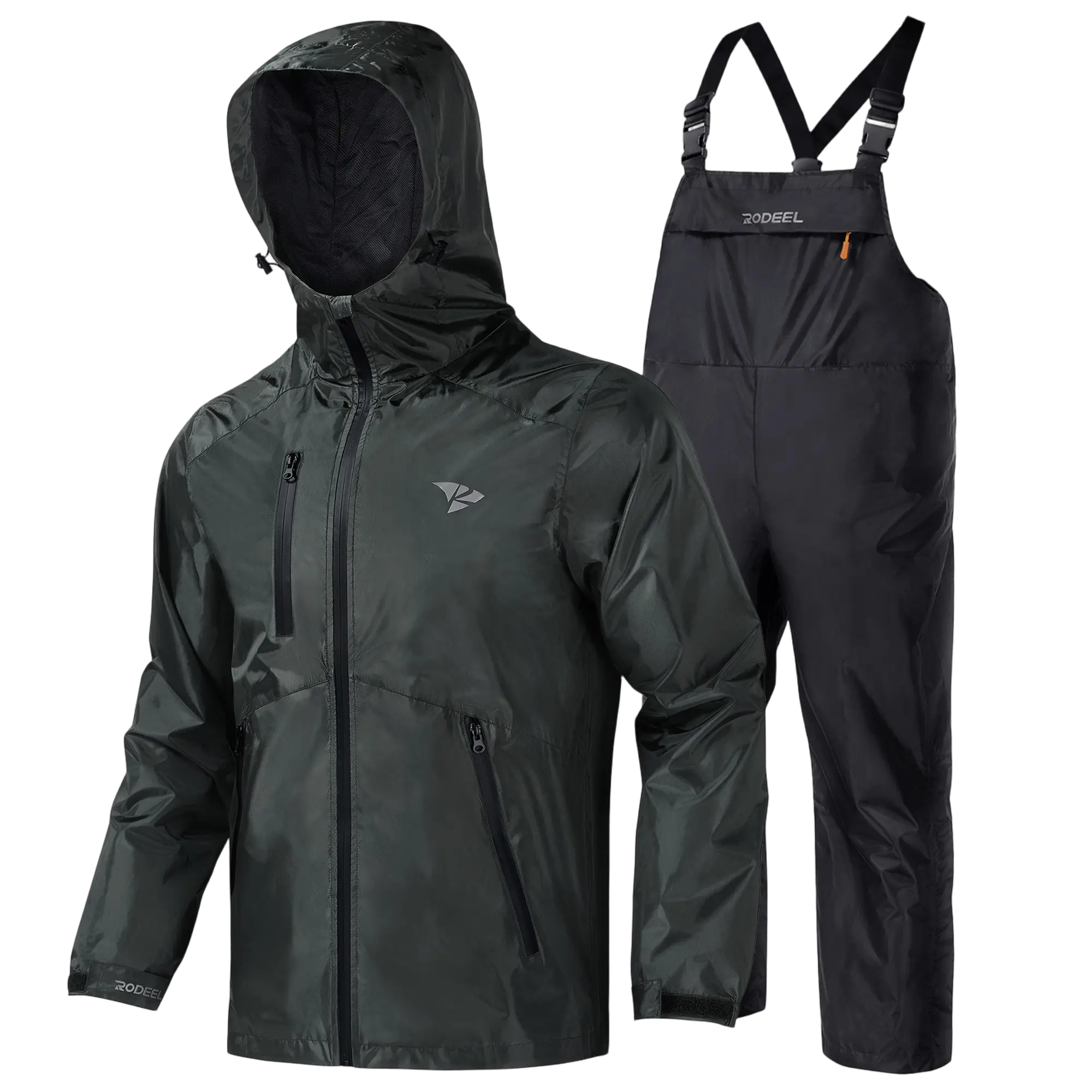 Waterproof Bib Overalls Rain Suit Men Lightweight Breathable Full Zip Hooded Jacket Durable Rain Coat Weatherproof Rainwear