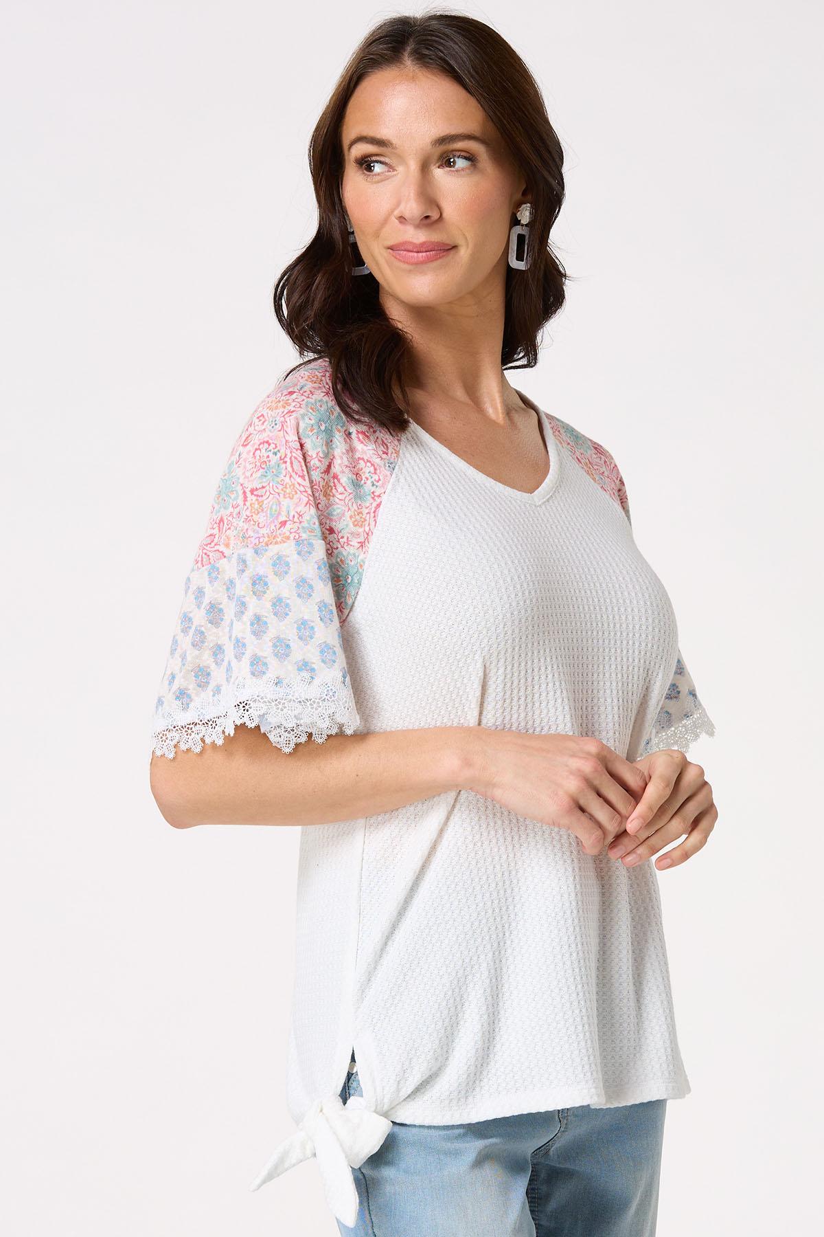 Waffle Knit Side Tie Baseball Top