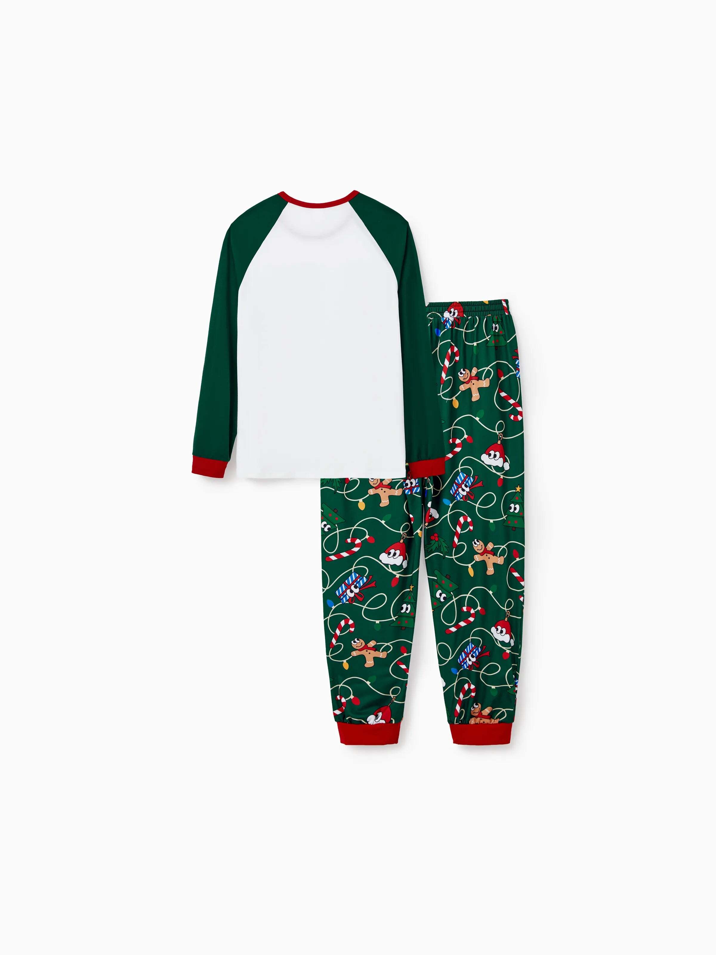 Christmas Matching Family Pajamas Set Gingerbread and Christmas Tree Green and White PJS with Christmas Socks Dark Green