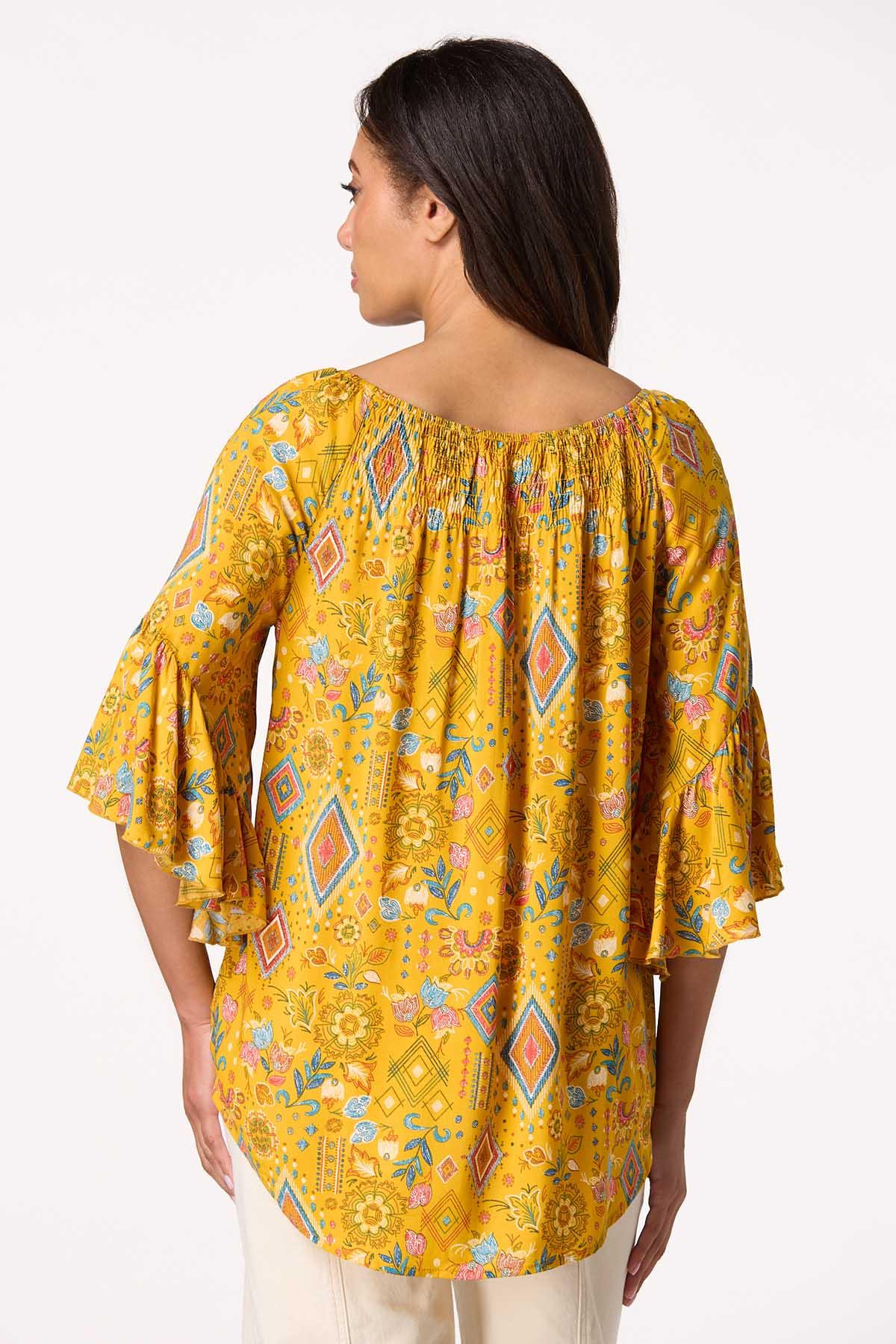 Yellow Aztec Floral Poet Top