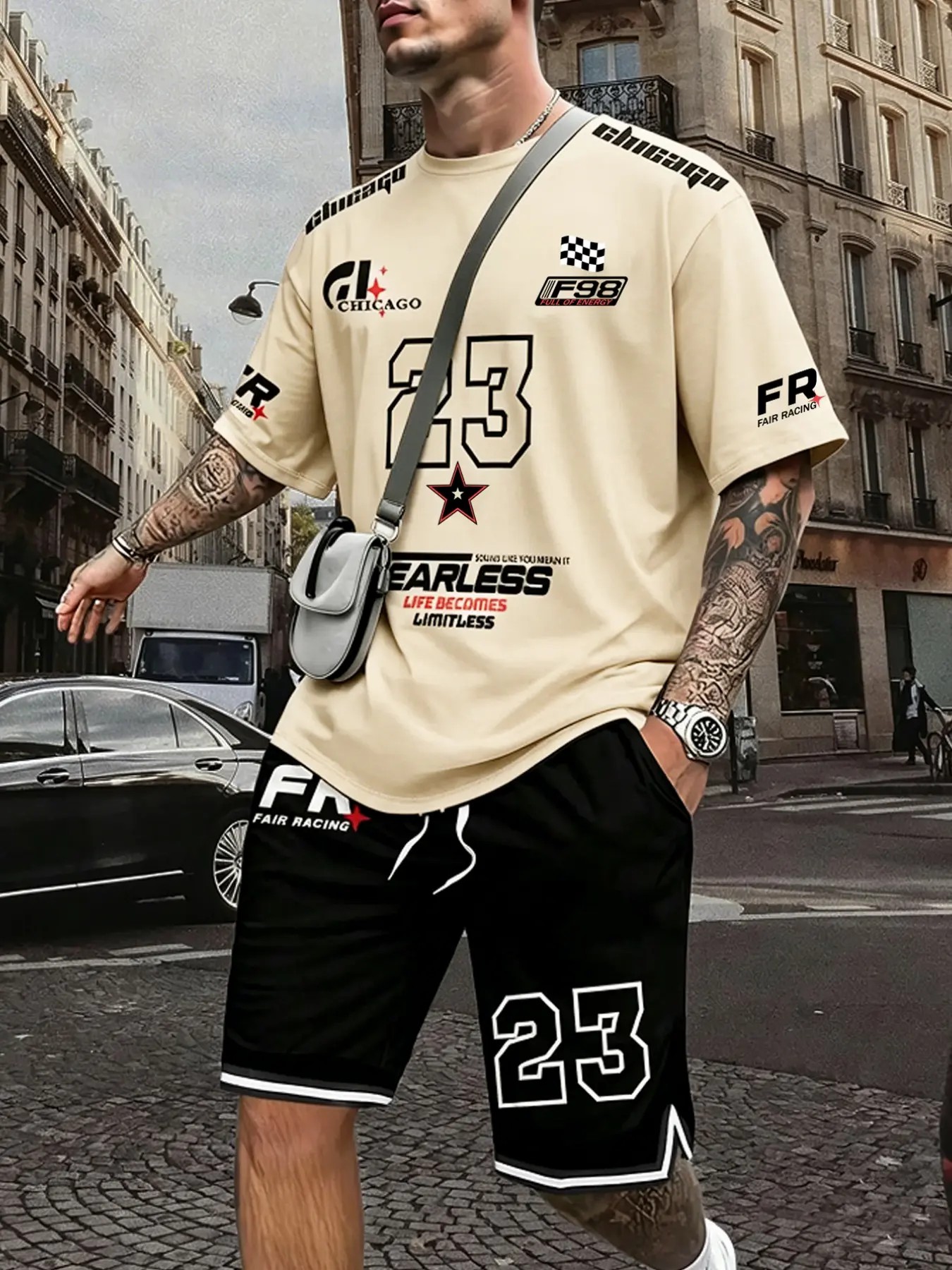 Two-Piece Set Men's Letter Print Short Sleeve T-shirt & Track Shorts Set