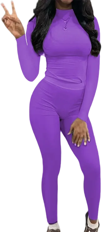 Women's Minimalist Chic Solid Long Sleeve Tee & Elastic Waist Pants Set