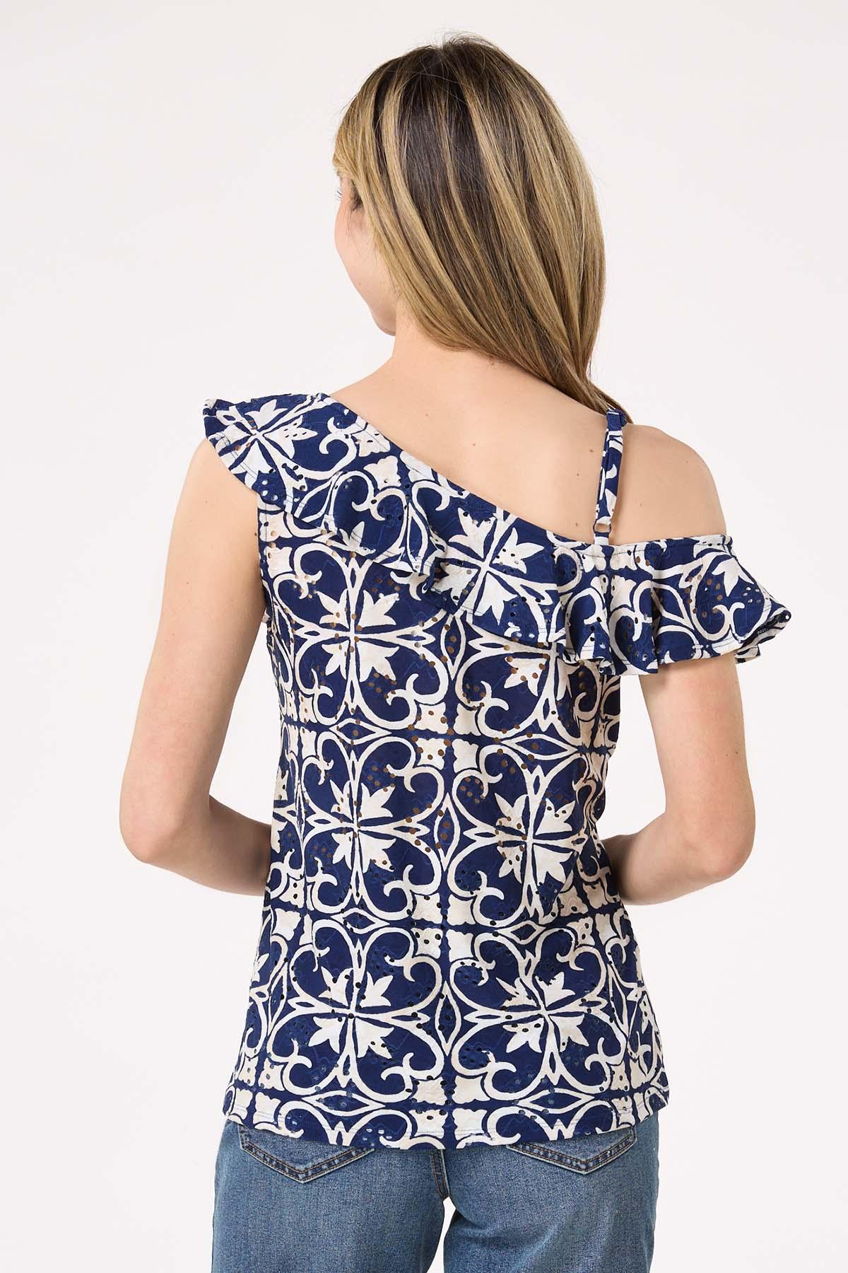 Ruffled One Shoulder Eyelet Top